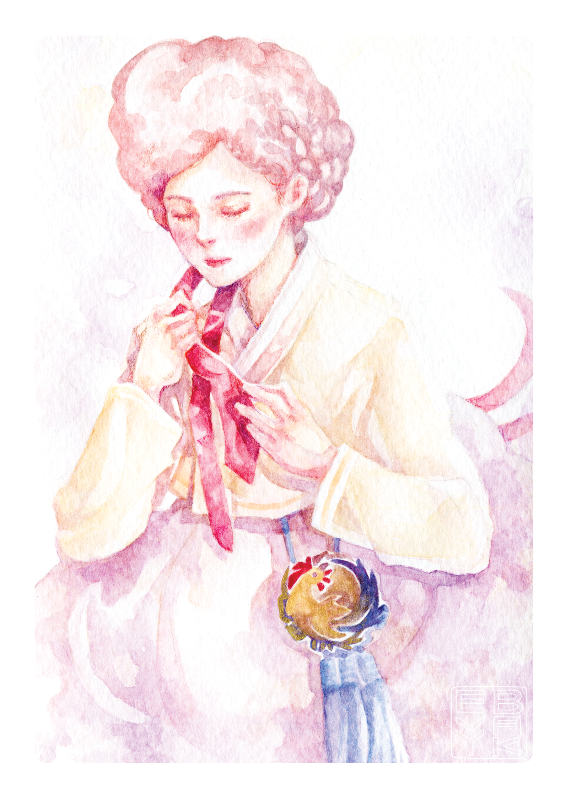 Korean Hanbok Illustration - Lunar New Year, Year of the Rooster.