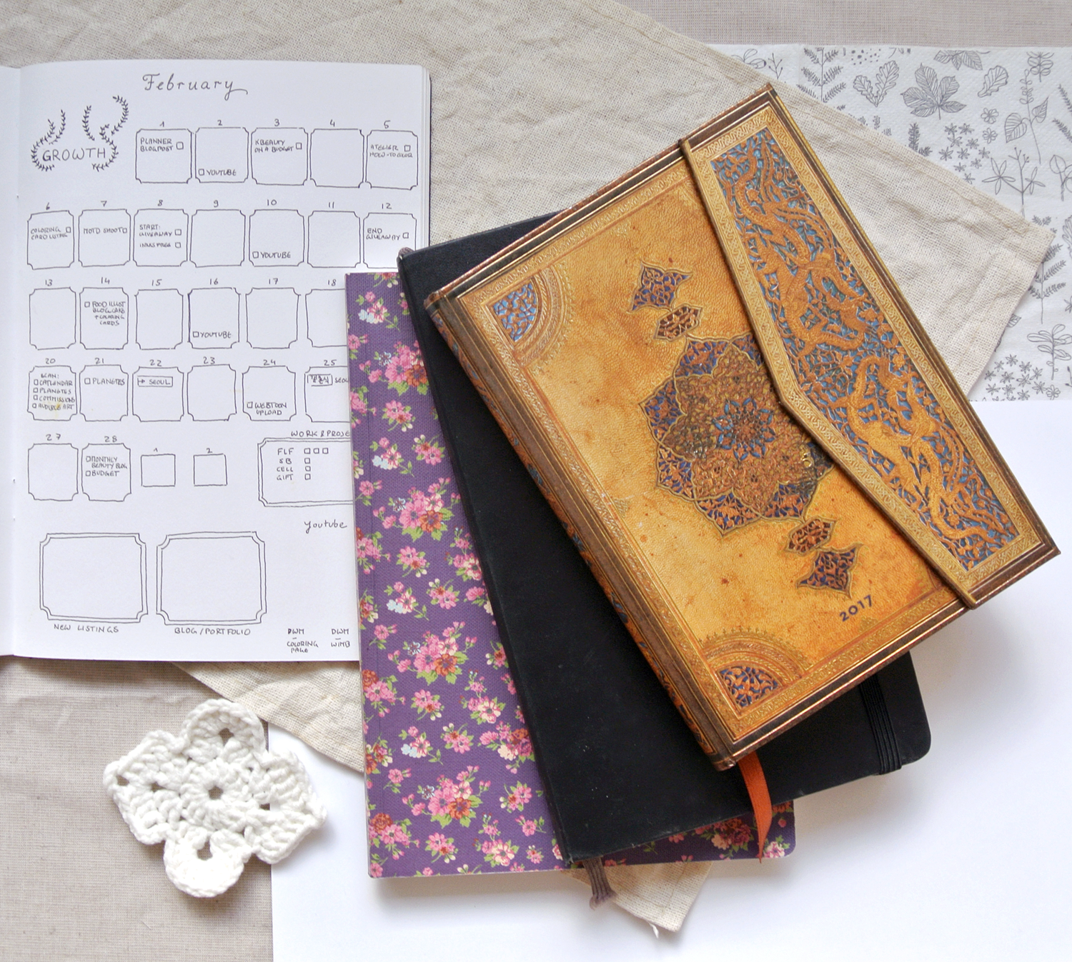 I use a cheap plain notebook (the flower pattern one) to do my daily sketches. 