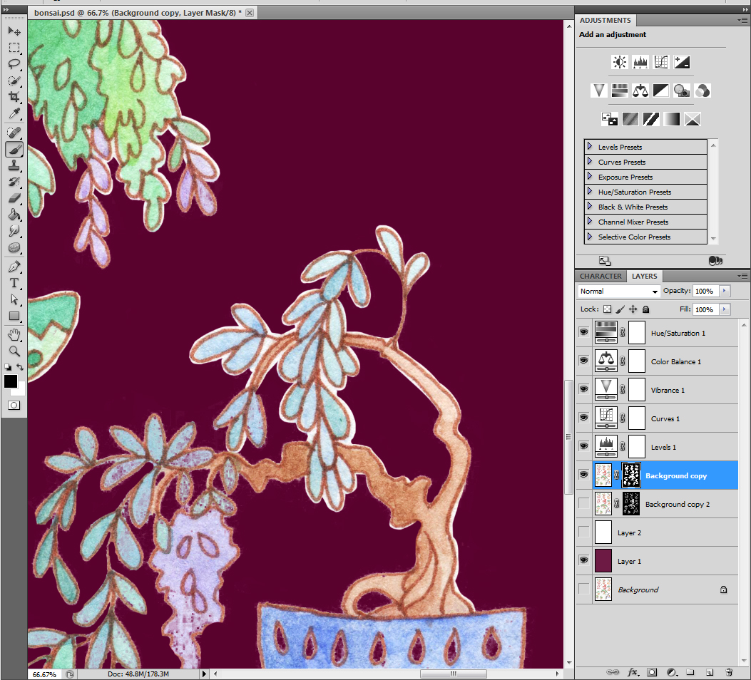 Upper right part of the tree is 'cleaned up', the lower left leaves much to do. 