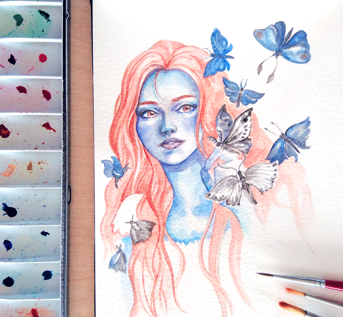 Watercolor Portrait Drawing Practice - Laini Taylor 'Strange The Dreamer' Fanart The blue skin was so much fun!