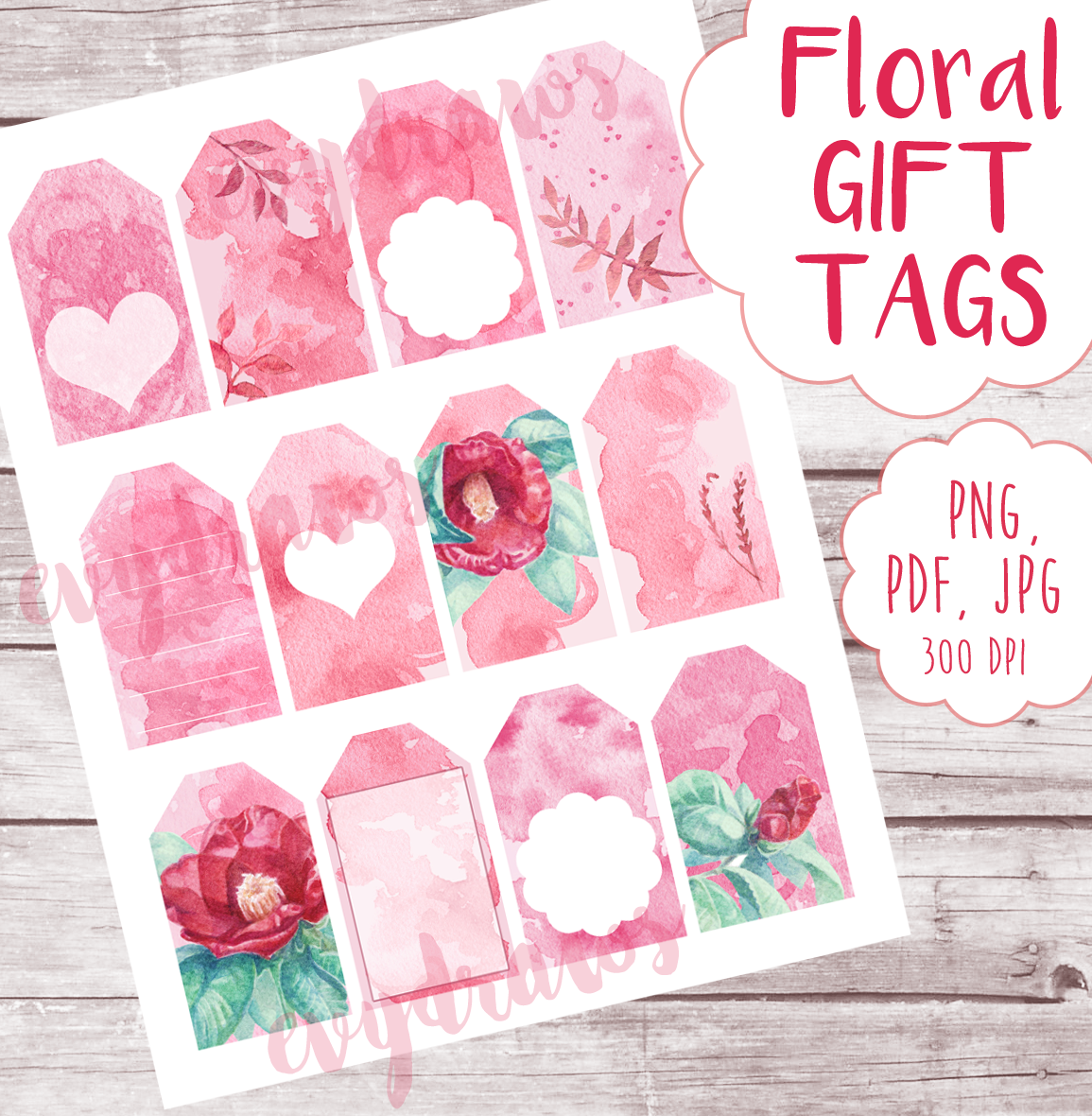 Watercolor floral illustration gift tags & labels free printable