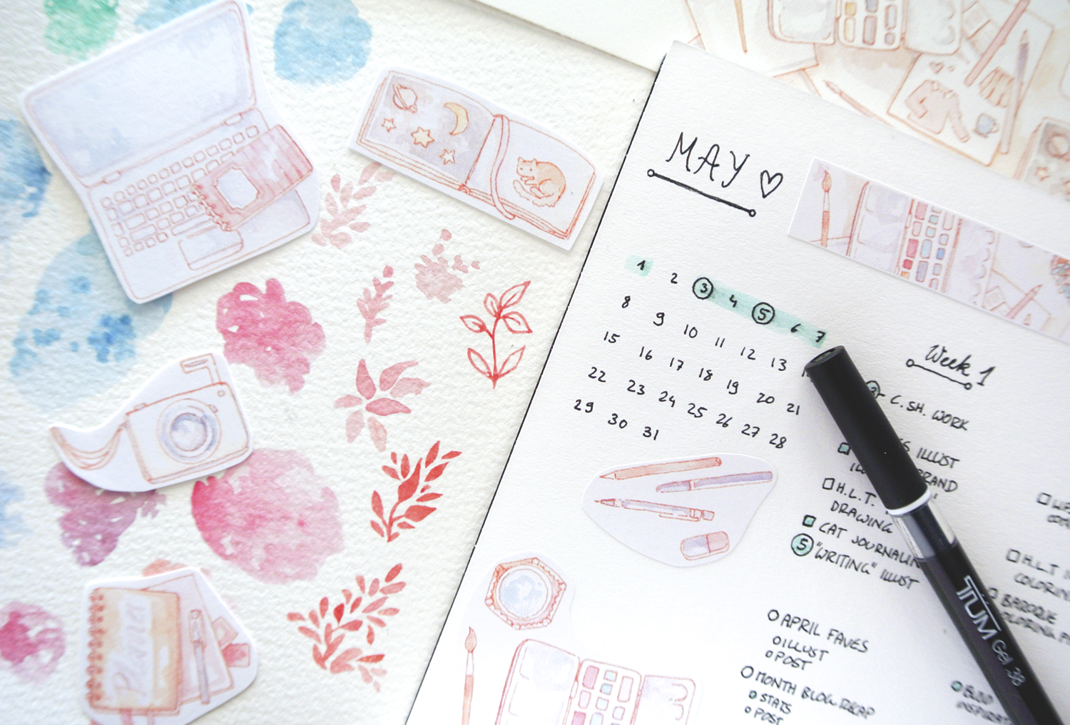 My blog and business goals for May! A monthly layout in my bullet journal for blog planning...