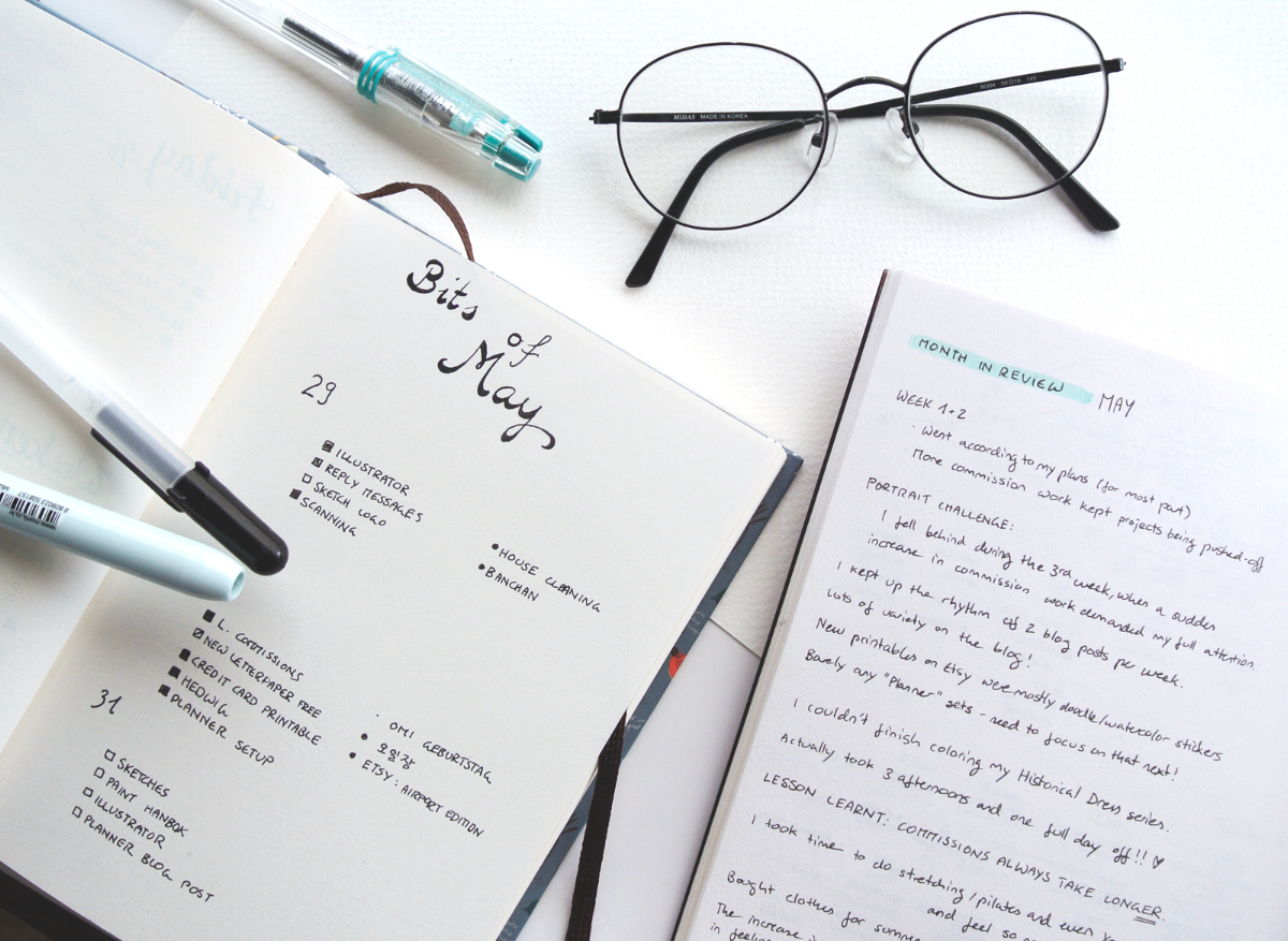 Month in Review and the last couple days of May in my bullet journal. Click on the link to find out which lessons I've learned last month and how I'm planning in my bujo for June! Lots of creative doodle ideas and a printable habit tracker.