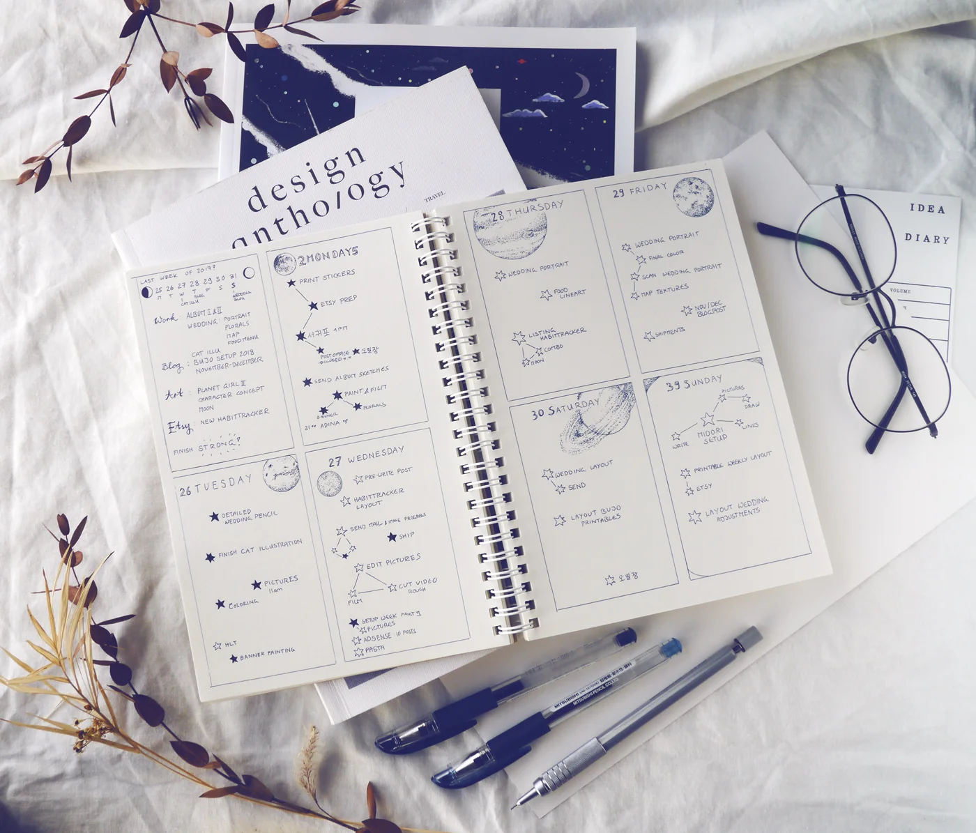 Layout Ideas for the Bullet Journal: Moon &amp; Stars — Evelyne Park | Art