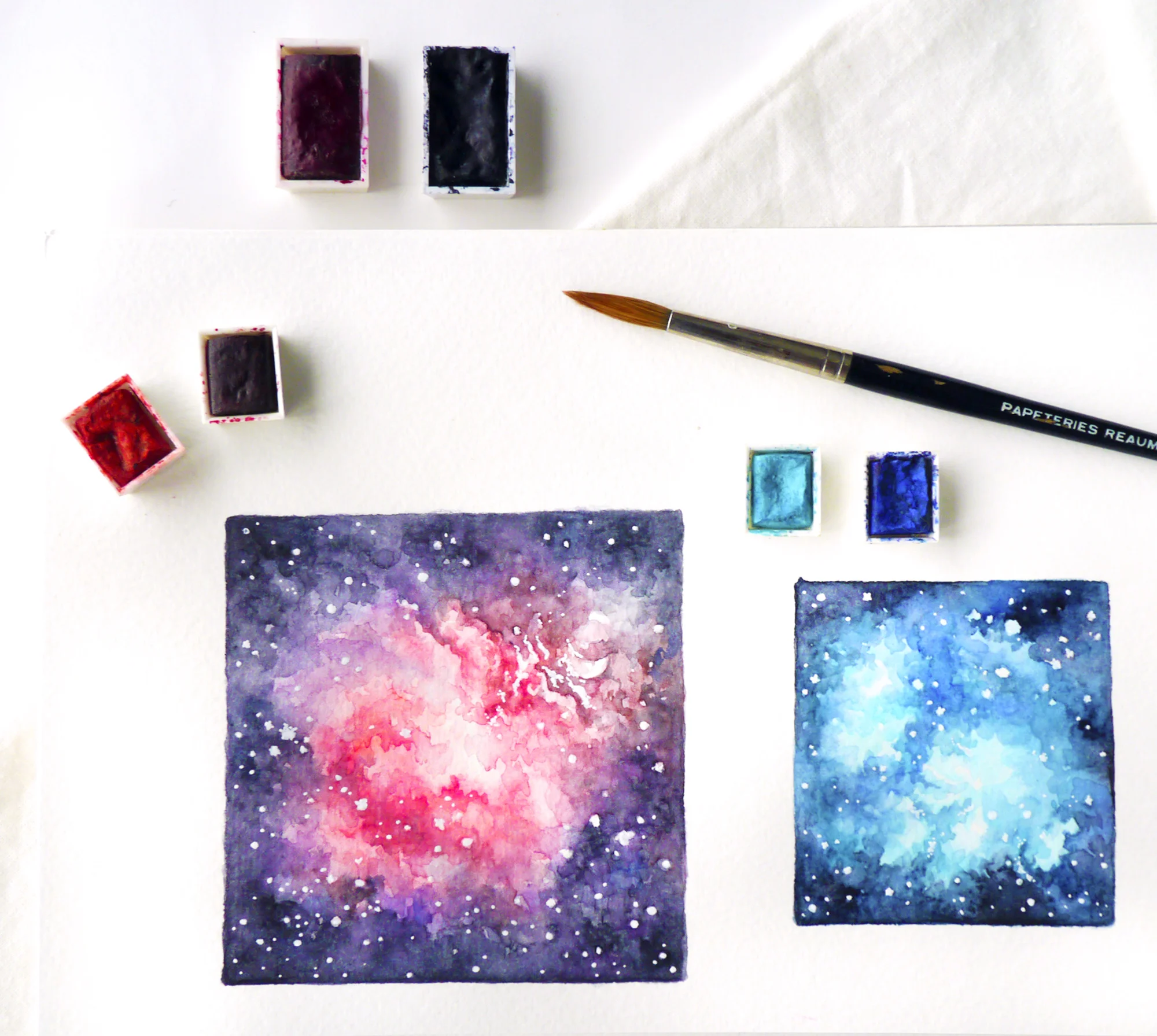 I started by practicing watercolor galaxy art! I love anything related to outer space, so it's a mystery why I haven't gotten into these sooner. It's so much fun to spread and layer colors until they resemble an actual nebula! Painted in watercolors by Winsor & Newton, on Canson aquarelle paper. Find more of my creative new year resolutions and ideas on the blog!