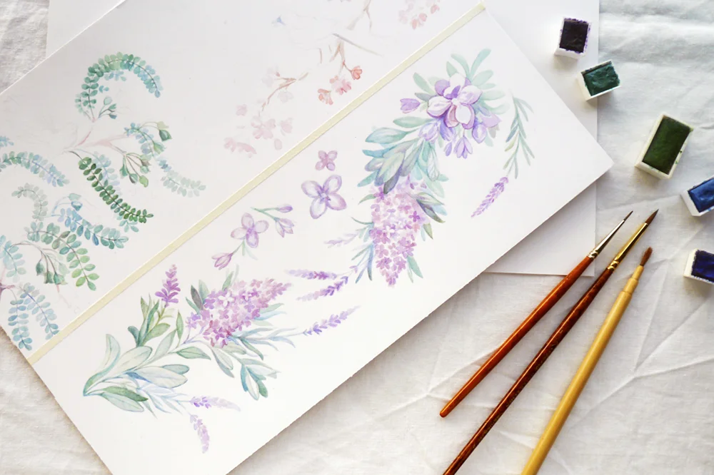 Botanical illustrations always remind me of vintage stationery and romantic Regency-era books , so these flower paintings were the perfect fit for a set of Valentine's cards! If you're looking for watercolor Valentine's Day greeting cards, I painted these floral motive ones and turned them into printable files. Hand-drawn watercolour botanical greeting cards & free printable gift tags on the blog!