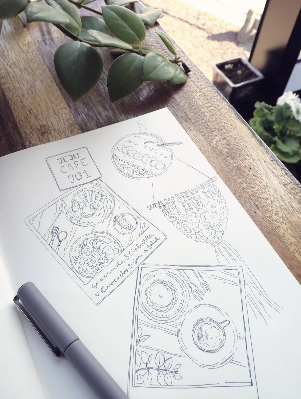 I sketched in my art journal as I sipped on coffee... Creative ideas for travel journals, art journaling, doodle diaries... I love adding food drawings whenever I visit a cafe or restaurant! Even a short afternoon trip can feel like a full-on vacation once I document it in my travel sketchbook. Food doodles are simple (you can use the food in front of you as reference or take a quick picture to use later) and add a pinch of deliciousness to any travel diary. :) More creative ideas and how I colored that sketch are up on my art & travel blog!