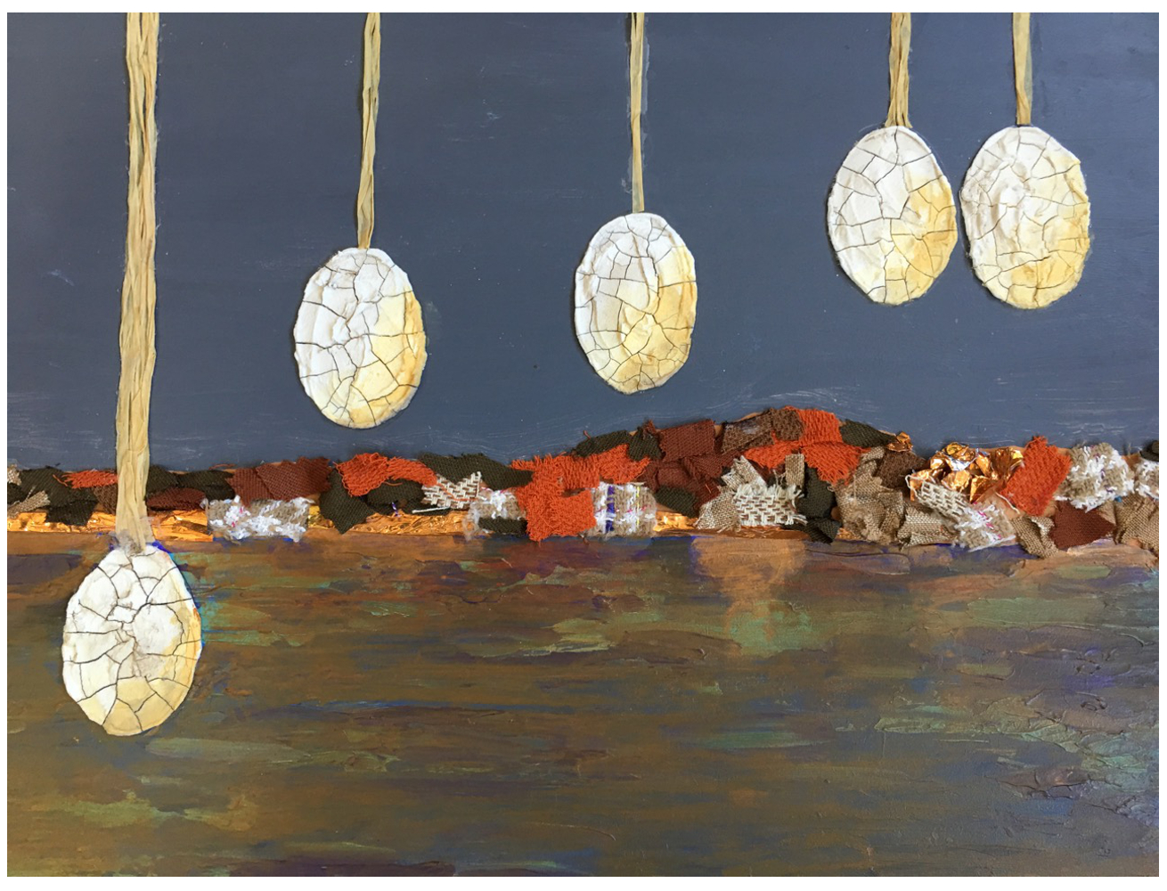  Sibling Eggs by the Shore | 11”x 14” | Mixed Media and Acrylics on Canvas Board 