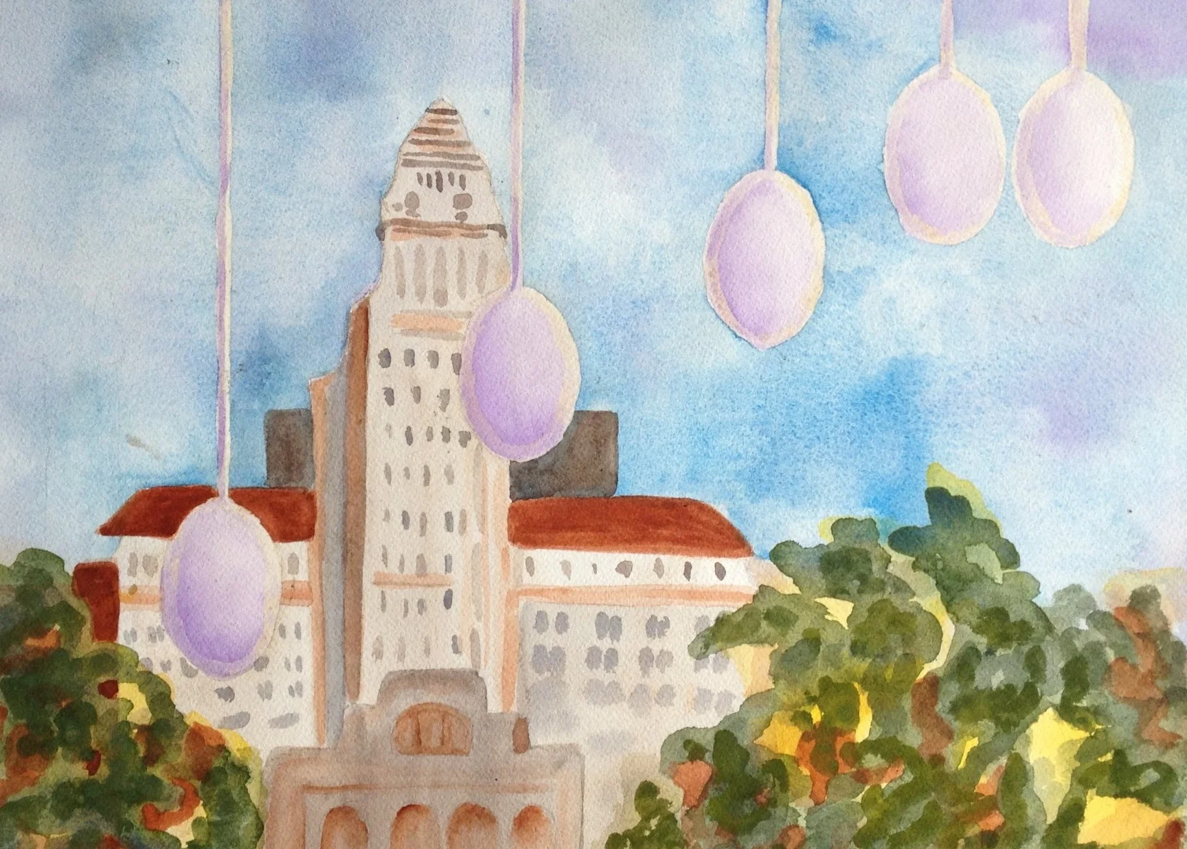  Sibling Eggs at City Hall |&nbsp;11”x 14” | Watercolor on Arches 140 lb. Cold Press Paper 