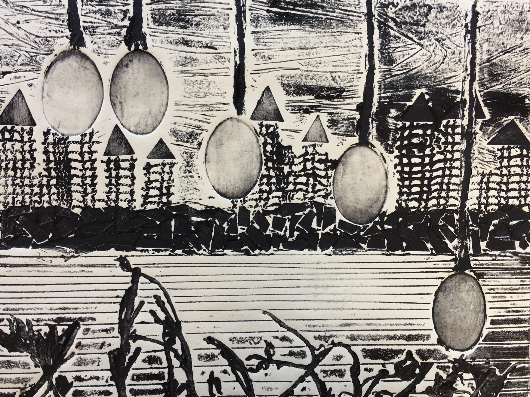  Sibling Eggs in the Weeds | 11”x 14” | Collagraph 