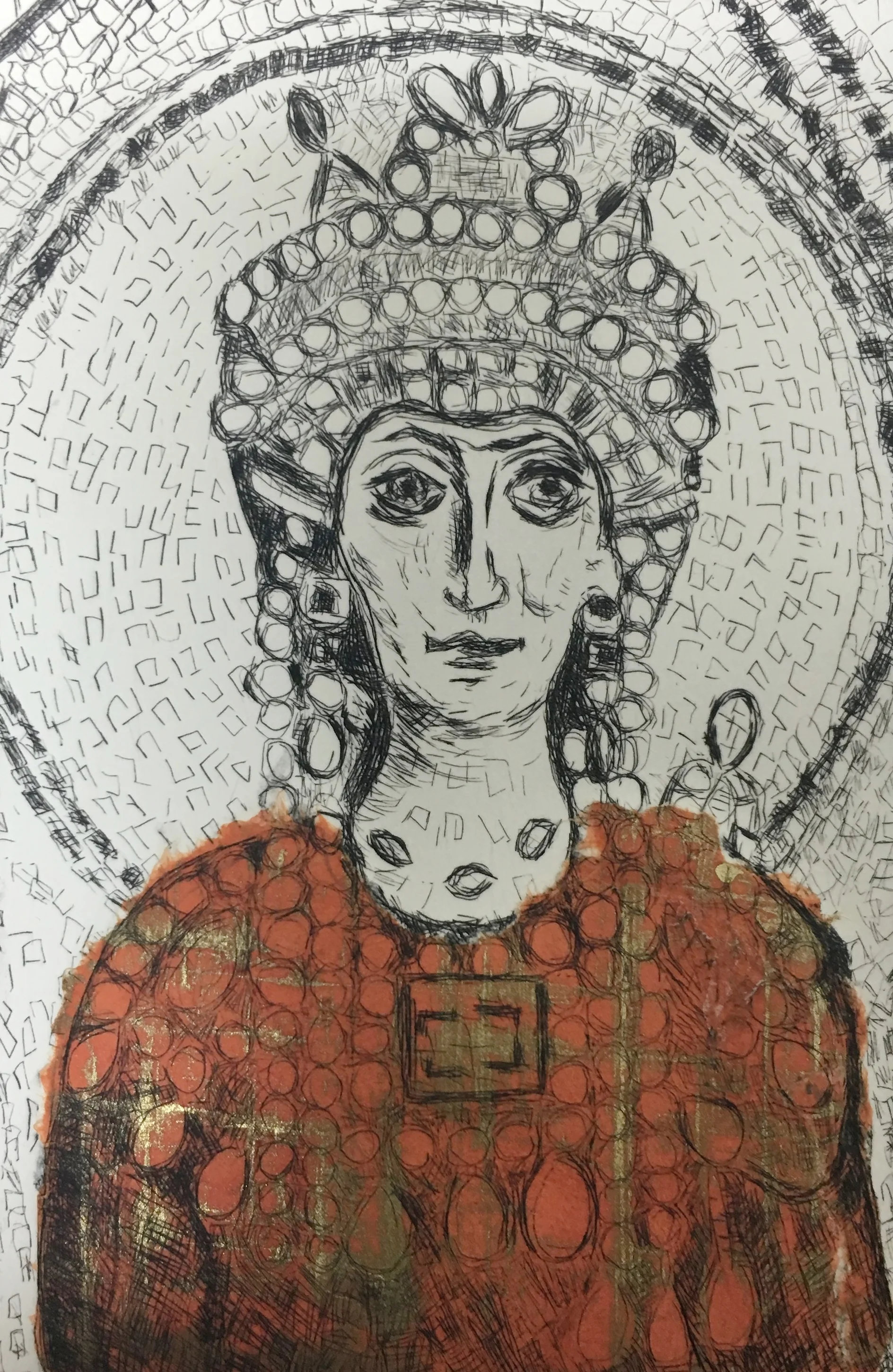  Theodora in Red | 6" x 4" | Monoprint &nbsp;Chine Colle 