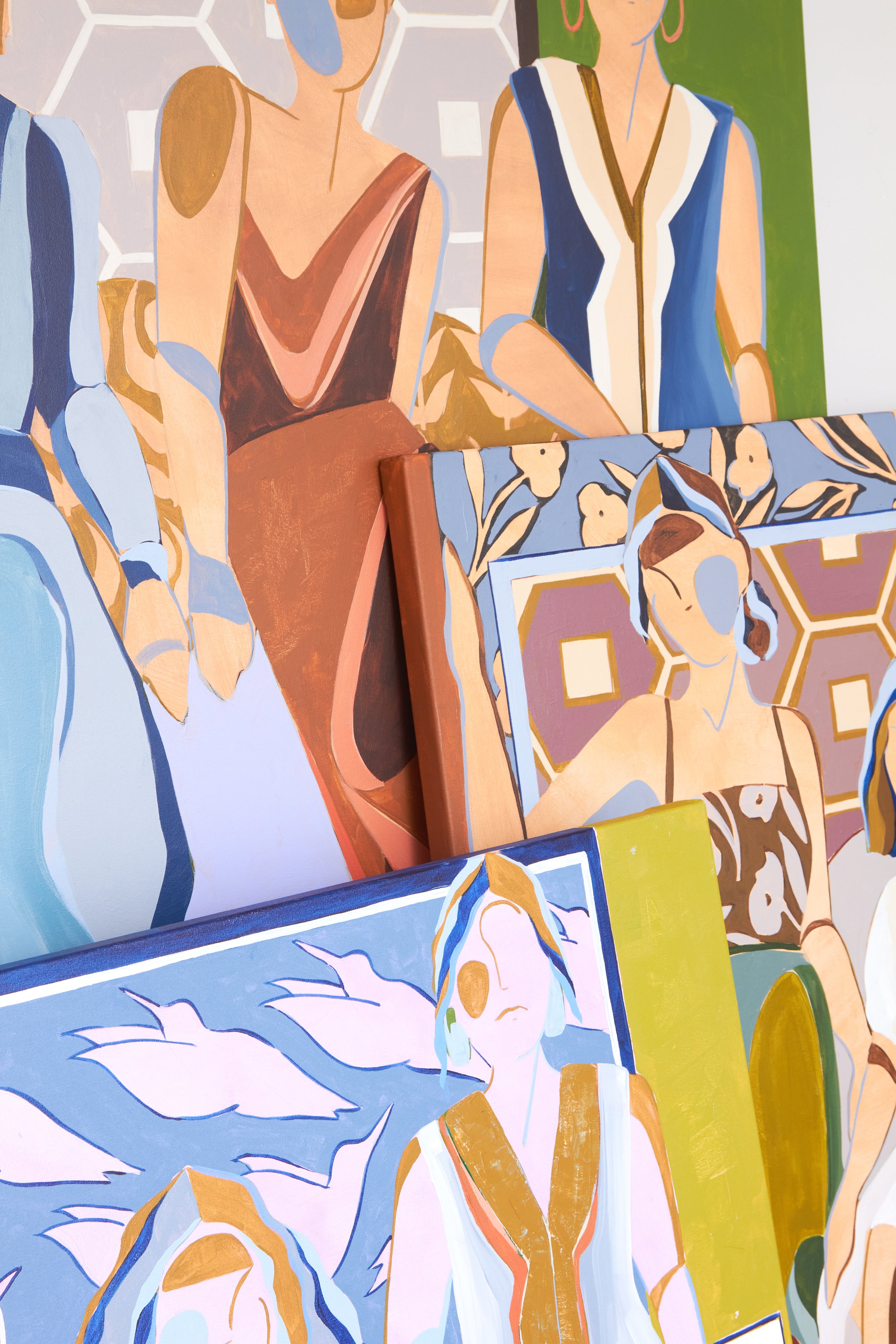  large scale painting featuring females in community  