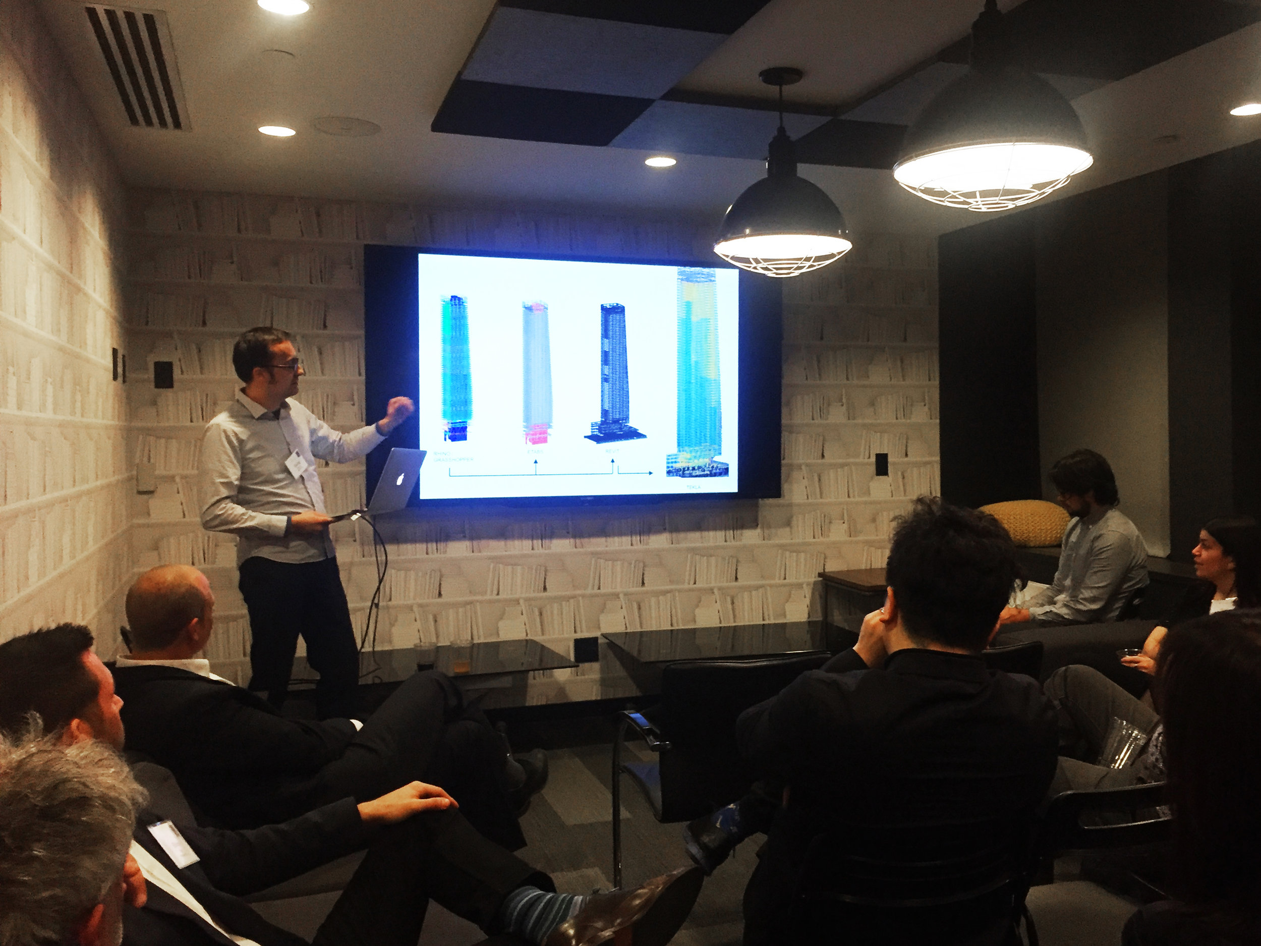 Georgi Petrov MArch '04 presenting recent examples of his structural engineering work for high-rises.