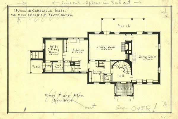A blueprint of a Cambridge house designed by Howe, Manning & Almy.