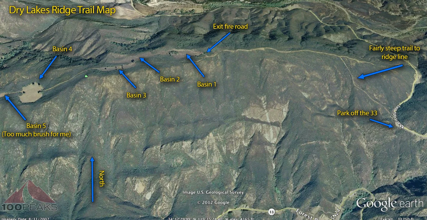 Dry Lakes Ridge Trail Map (Click to enlarge)
