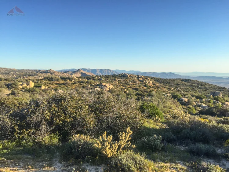 The view north from thr trailhead, Sombrero Peak in the distance
