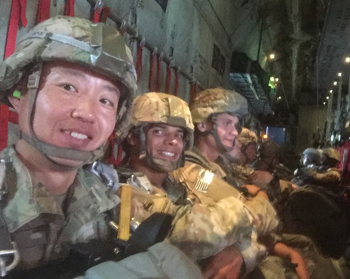 The first jumper on the left is me. I was on "Saint Michael's Jump" which is an annual 82nd Airborne Division Unit Ministry Team event where I conduct a spiritual fitness event with several Paratroopers from my unit and share a meal with them, and then jump together, earning the 82nd ABN DIV Saint Michael's medallion. Saint Michael is the patron saint of paratroopers.