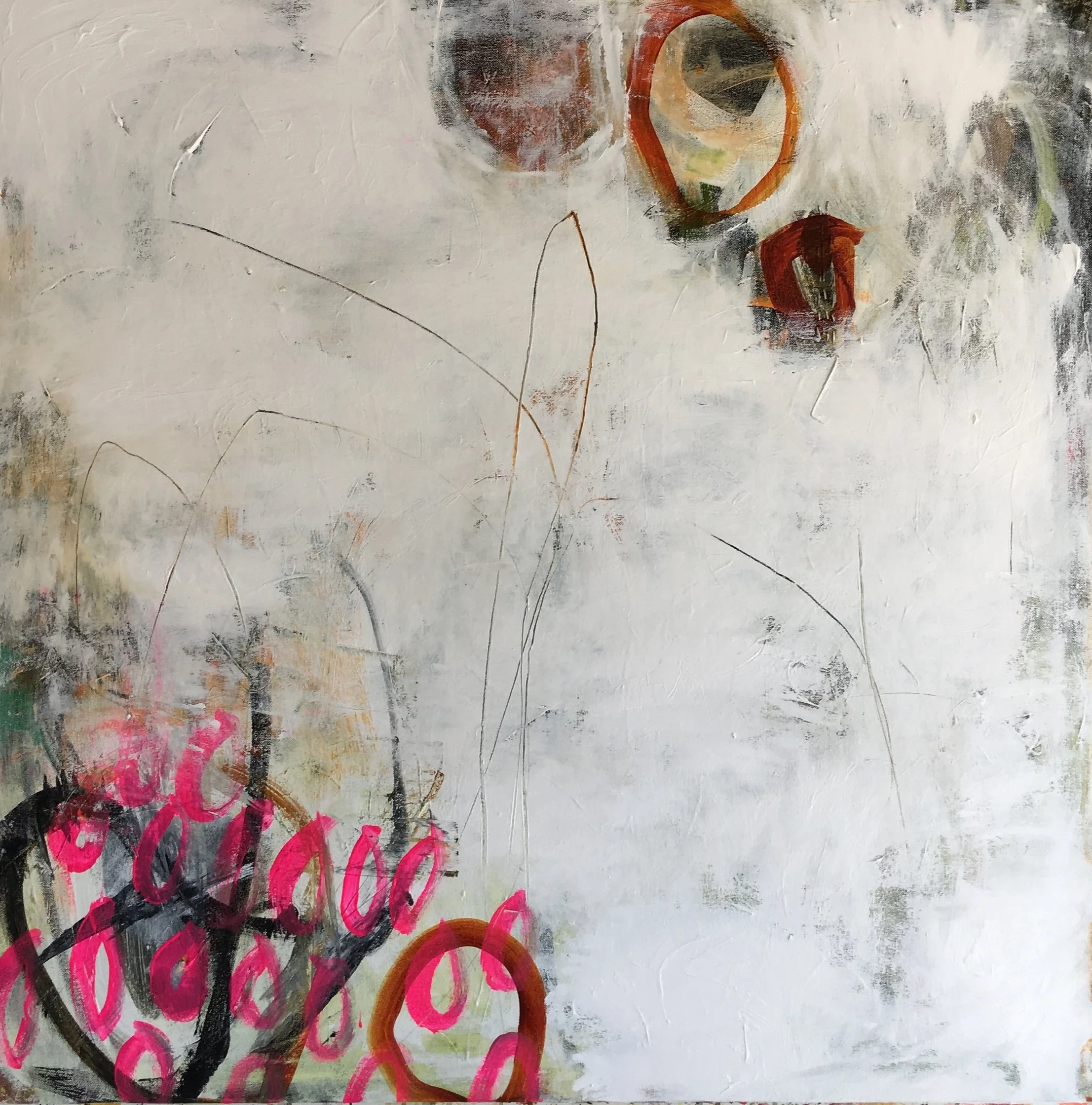  acrylic,&nbsp;pencil and thread on canvas  36 x 36  april 2017 