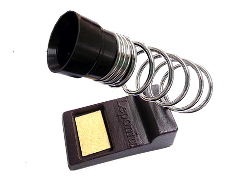 RFS-80D Leponitt Middle Size Soldering Iron Stand Inner dia. 20mmφ, made by cast iron. Equipped with an cast-aluminum mouthpiece. Base stable, comes with sponge. Spare sponge available (item no.RISS-R).
