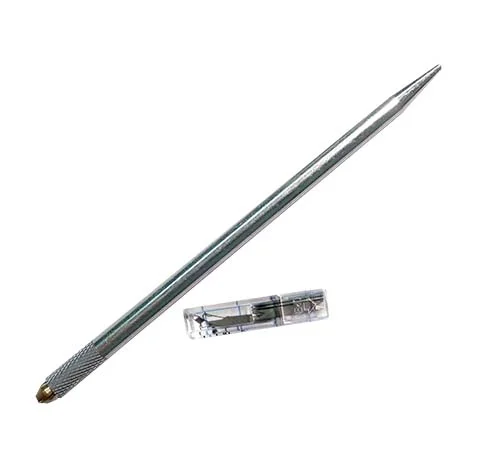 SC-605 Art Knife (with 10 spare blades) Aluminum handle at 6mmφ. With cutting blade and stylus, interchangeable with each other, for cutting and piercing, respectively. (With 30° blade 10pcs, thickness 0.4mm blade 10pcs, steel pin 2pcs).