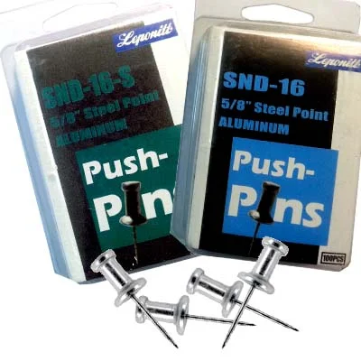 SND Leponitt Push PinsSND-16: 100pcs/boxSND-16-S: 30pcs/boxFor stained glass work, especially for foil work & lead work. The metal push pins is with 5/8" long steel pin, so it could pin down any glass thickness. Can easily hold glass pieces toge…