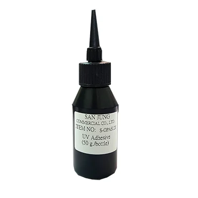 Leponitt UV Glue Particularly useful as glass adhesive due to it's high transparency and exceptional stability. (50g/bottle) S-OPAS120 Used for bonding glass to glass. S-OPA301 Used for bonding glass to metal.