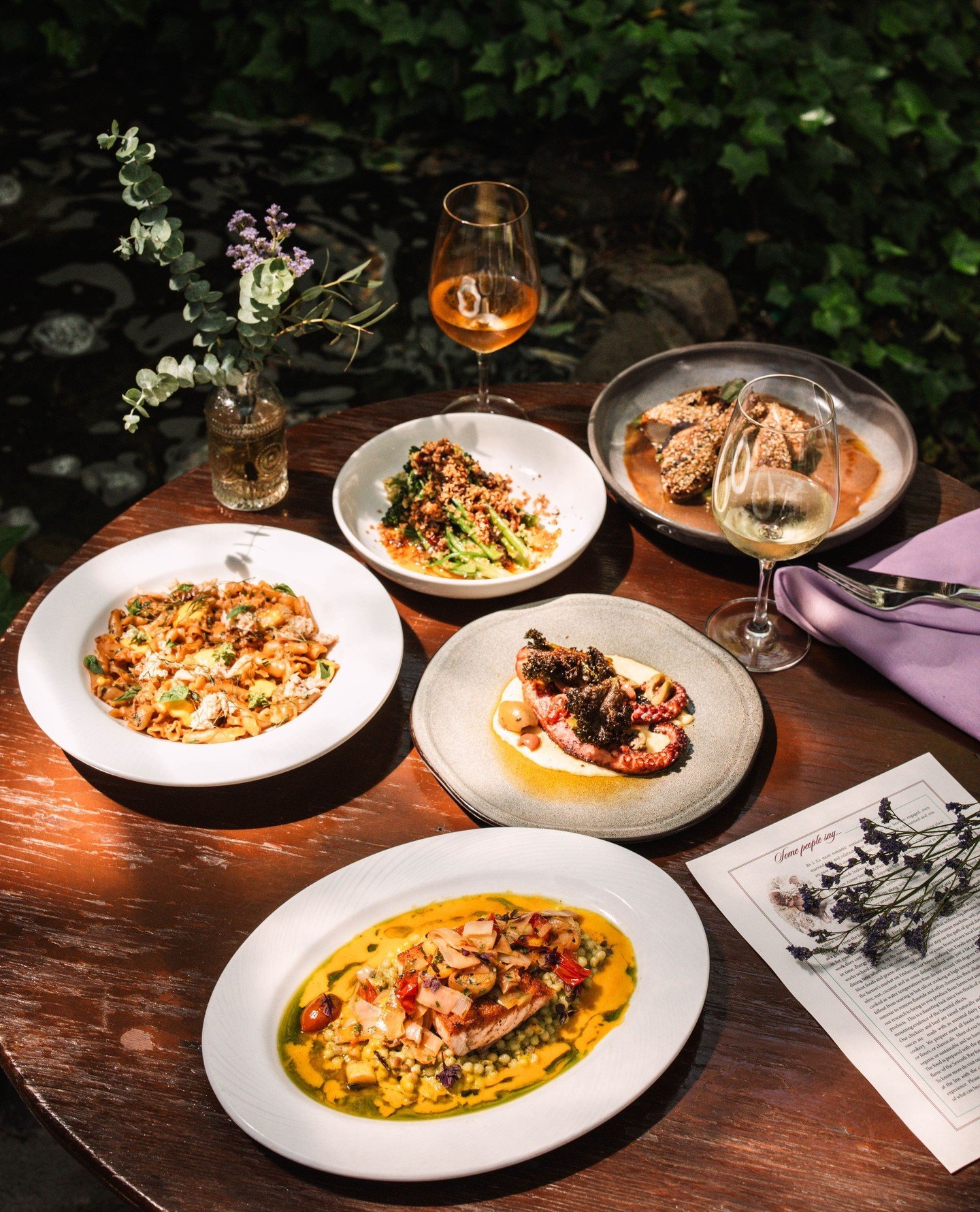 A new season, a new table at Inn of the Seventh Ray.⁠
Plates shaped by the market, layered with flavors you can settle into. Wine poured, dishes shared, and a table that invites you to slow down and stay a while. Come spend the evening with us.