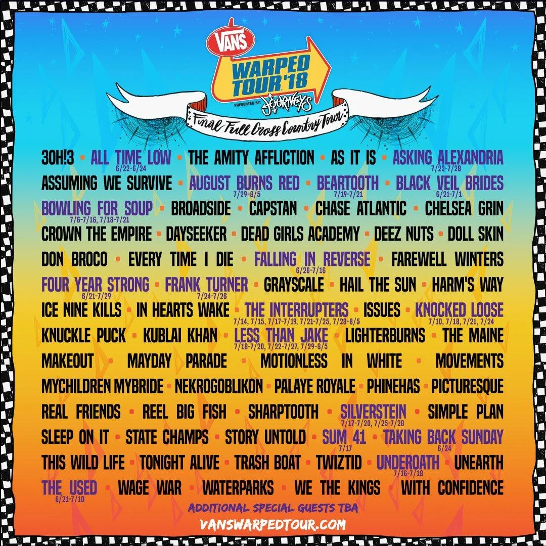 The Vans Warped Tour 2018 lineup.
