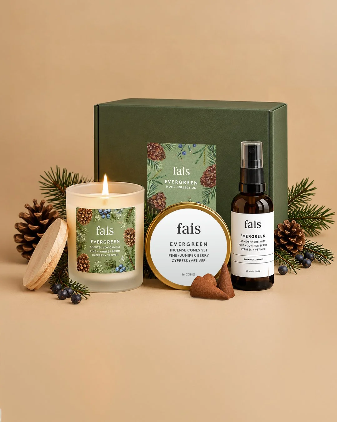 Evergreen Home Collection – Candle, Mist & Incense Set