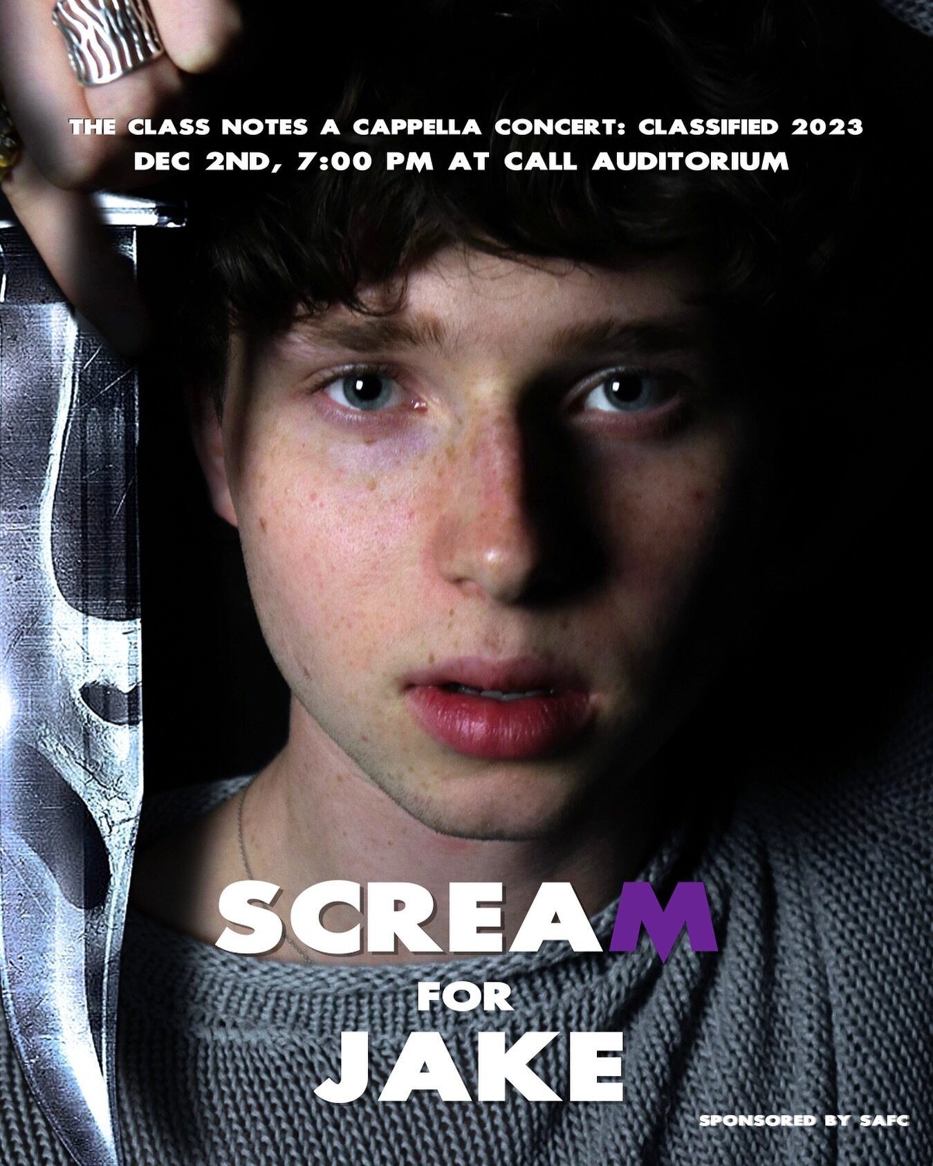 SCREAM for Jake and the Class Notes at our fall concert on December 2nd, at 7PM at Call Auditorium. Get your ticket through the link in our bio or DM us.