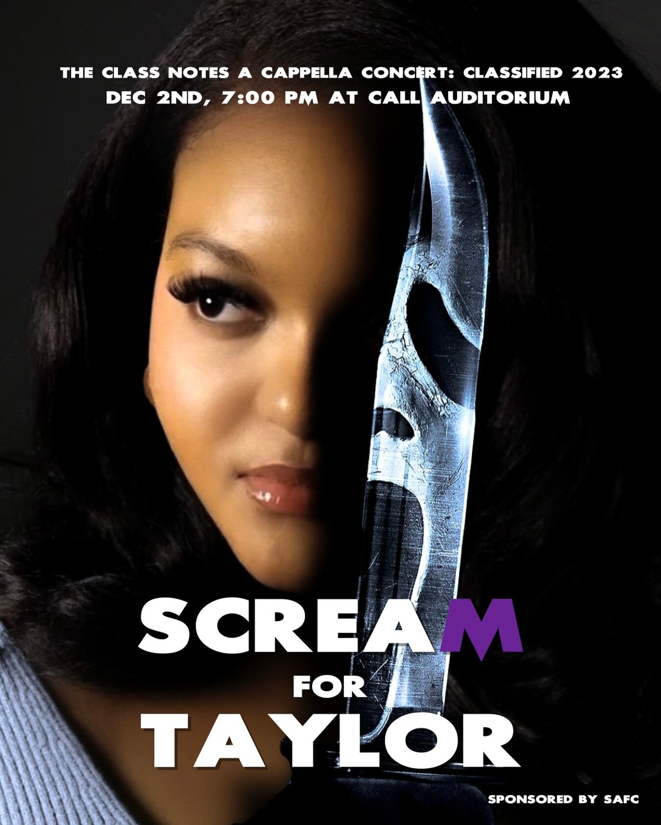 SCREAM for Taylor and the Class Notes TOMORROW at our fall concert on December 2nd, at 7PM at Call Auditorium. Get your ticket through the link in our bio or DM us.