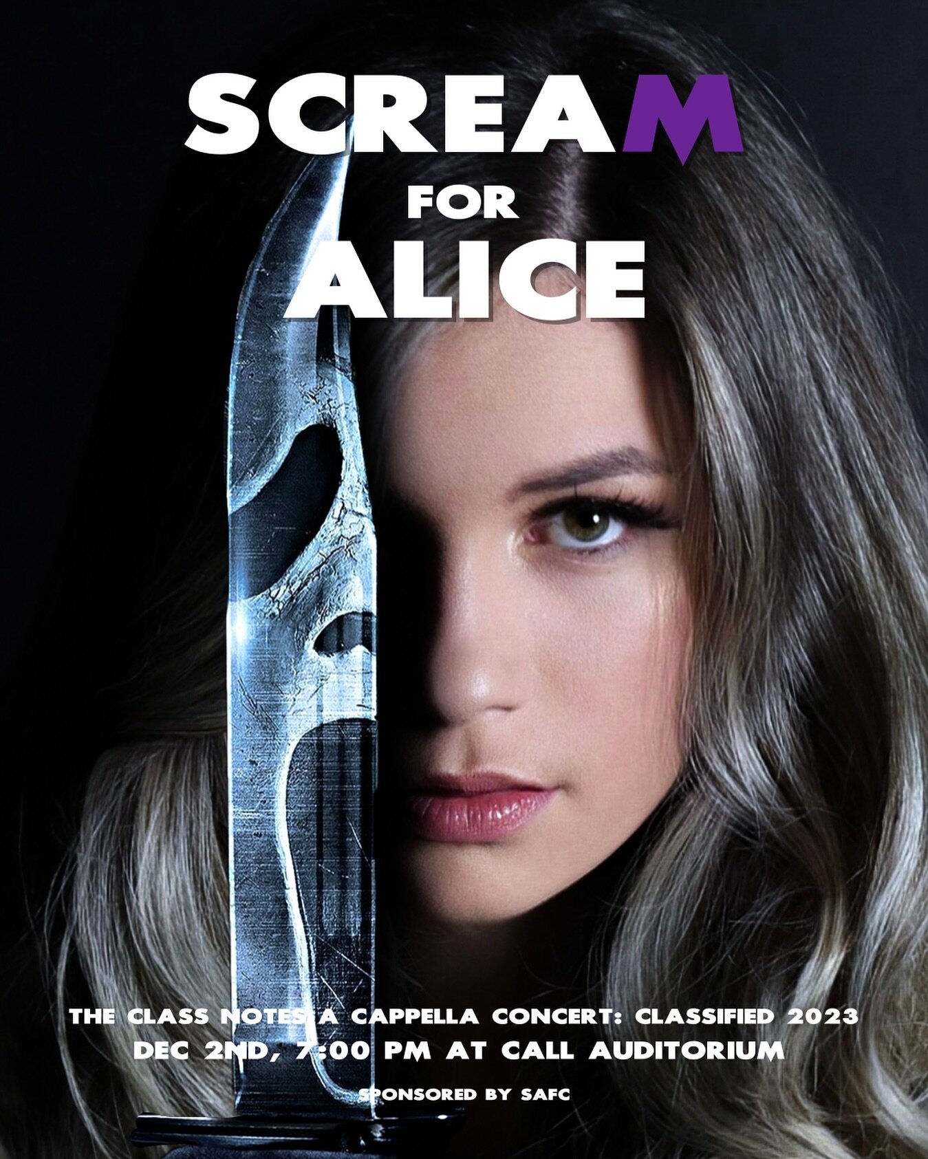 Last but certainly not least, SCREAM for ALICE and the Class Notes at our fall concert TOMORROW, December 2nd at 7 PM in Call Auditorium. Get your ticket through the link in our bio or DM us.