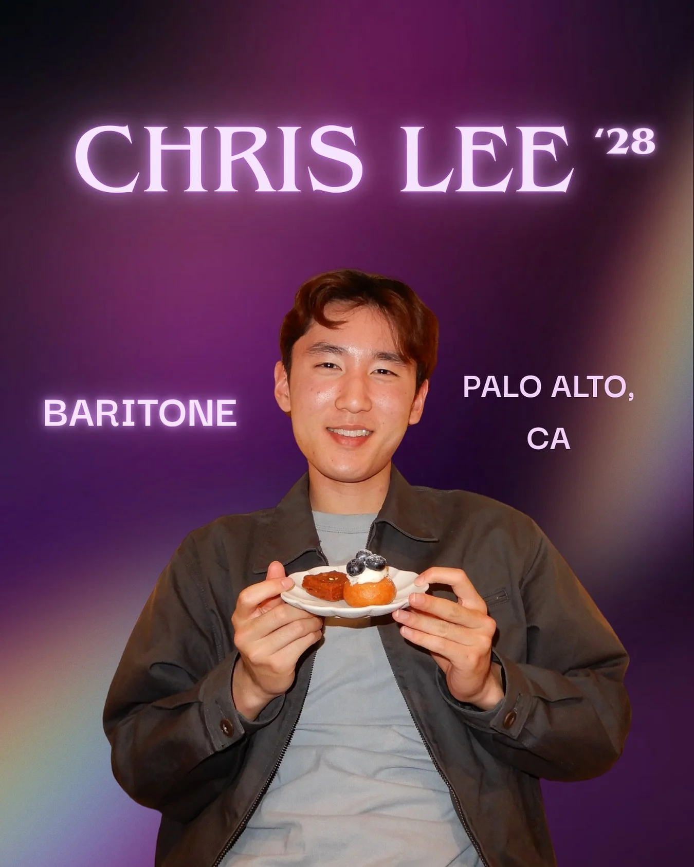 Meet CHRIS LEE 💜💜 This incredible baritone is a sophomore from Palo Alto, CA studying Public Policy in the Brooks School! Chris's go-to karaoke song is &quot;Someone Like You&quot; by Adele! We are beyond excited to welcome him into the Class Notes