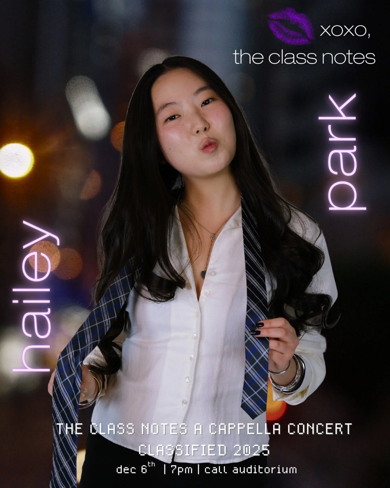 Come see HAILEY and the rest of the Class Notes DEC. 6TH at our fall concert, CLASSIFIED 2025! You can purchase tickets through the link above, in our bio, or by DMing one of the Notes! Can't wait to see you there!!

xoxo, 
the Class Notes 💋💜
