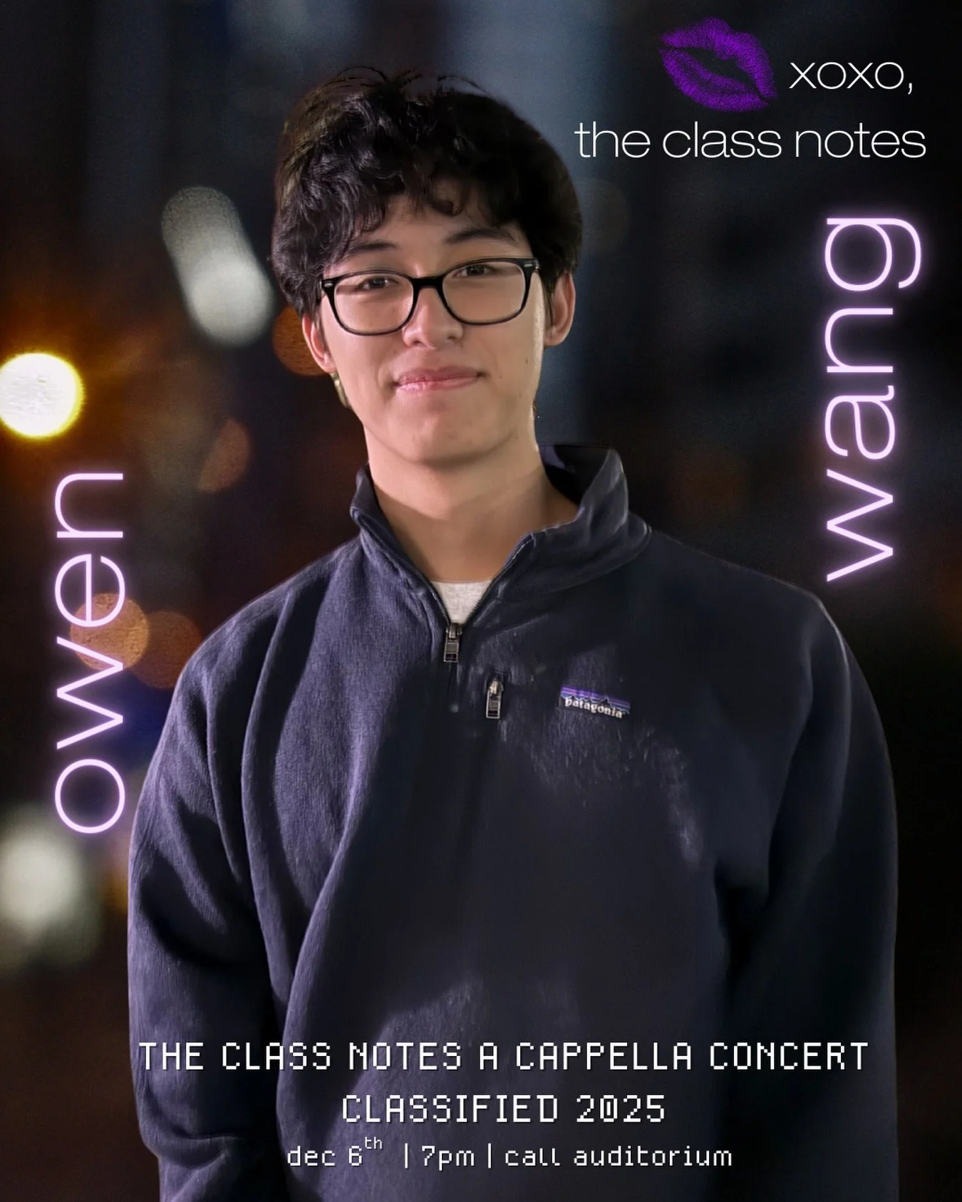 Come see OWEN and the rest of the Class Notes DEC. 6TH at our fall concert, CLASSIFIED 2025! You can purchase tickets through the link above, in our bio, or by DMing one of the Notes! Can't wait to see you there!!

xoxo, 
the Class Notes 💋💜