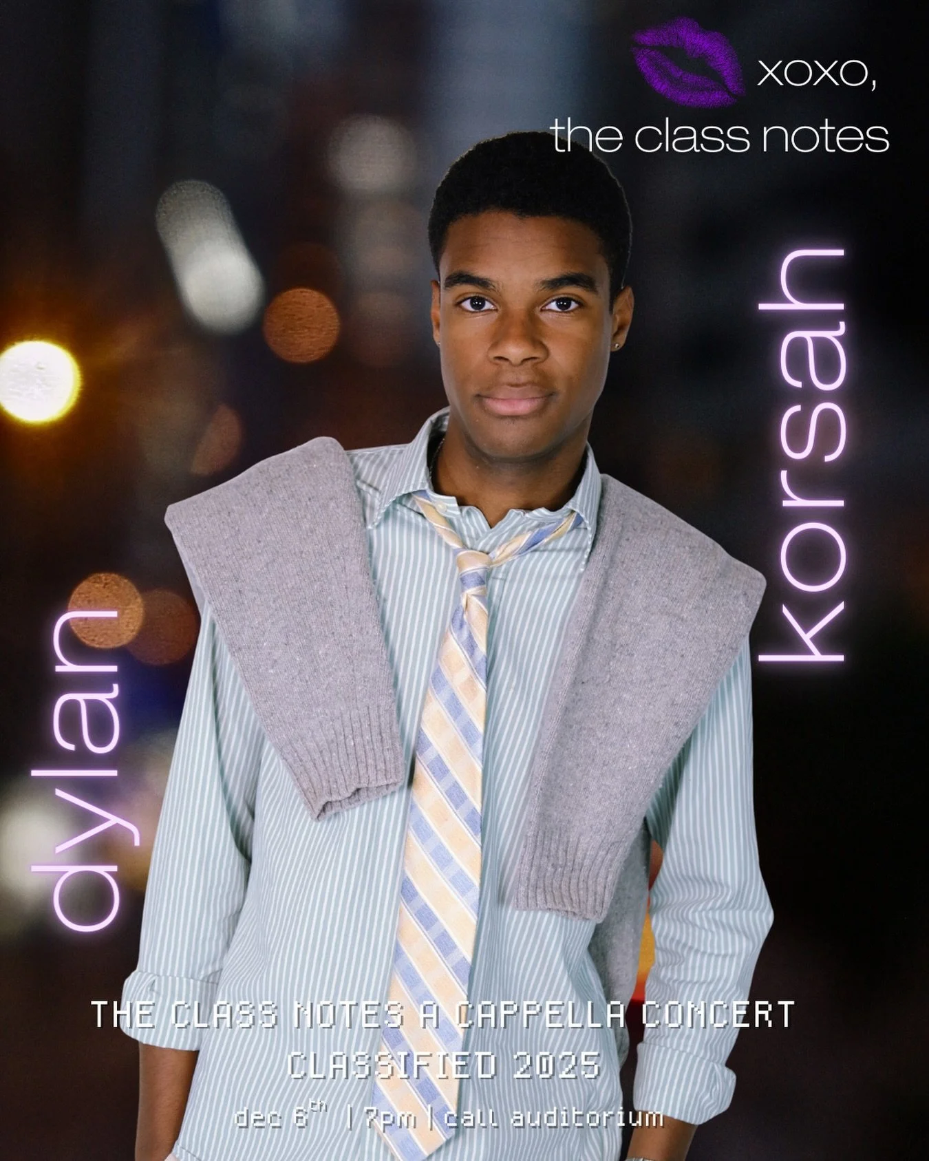 Come see DYLAN and the rest of the Class Notes DEC. 6TH at our fall concert, CLASSIFIED 2025! You can purchase tickets through the link above, in our bio, or by DMing one of the Notes! Can't wait to see you there!!

xoxo, 
the Class Notes 💋💜