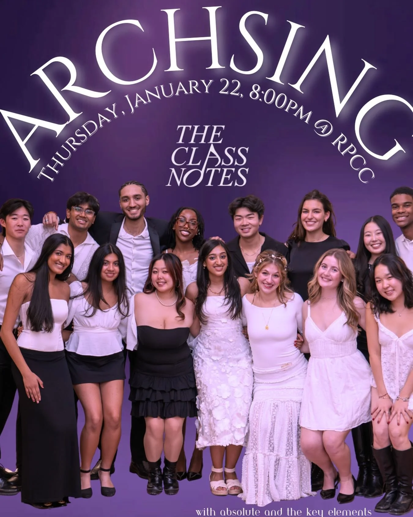 ARCHSING TOMORROW 💜💜 Come join us in front of RPCC at 8:00pm to hear the group sing (for free!) with @cuabsolute and @thekeyelements!! See you soon 🎶🎶