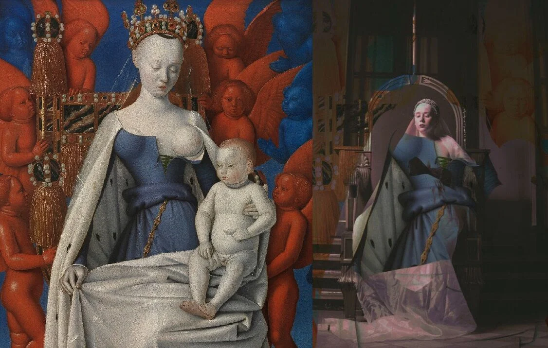 Jean Fouquet: Neitsyt Maria ja Jeesus-lapsi (1450) Melun-diptyykistä vs Armi Von Vep (kuva: Gustav Larsson)