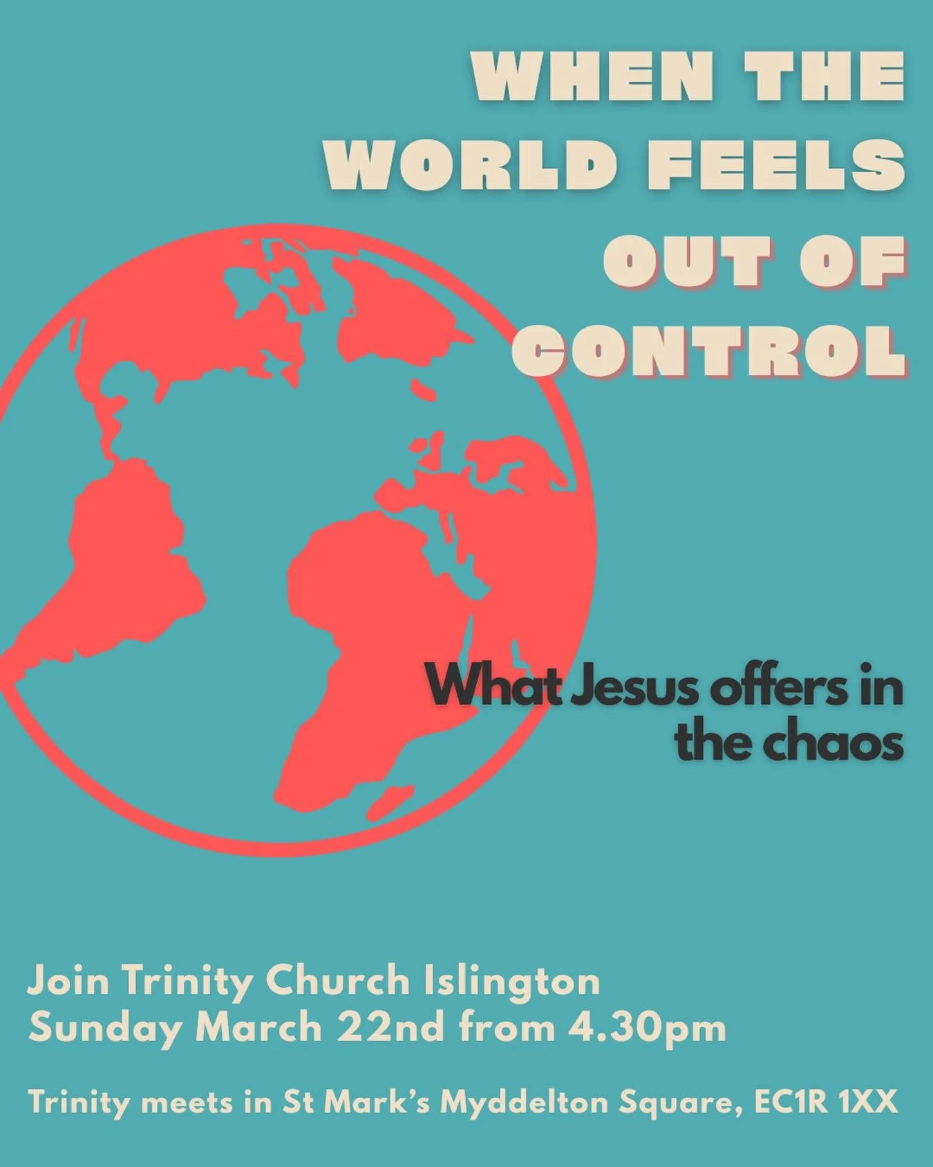 Come and join Trinity on 22nd March as we spend time reflecting on what the bible has to say about our chaotic world and what Jesus has to offer in it all. #church #islington