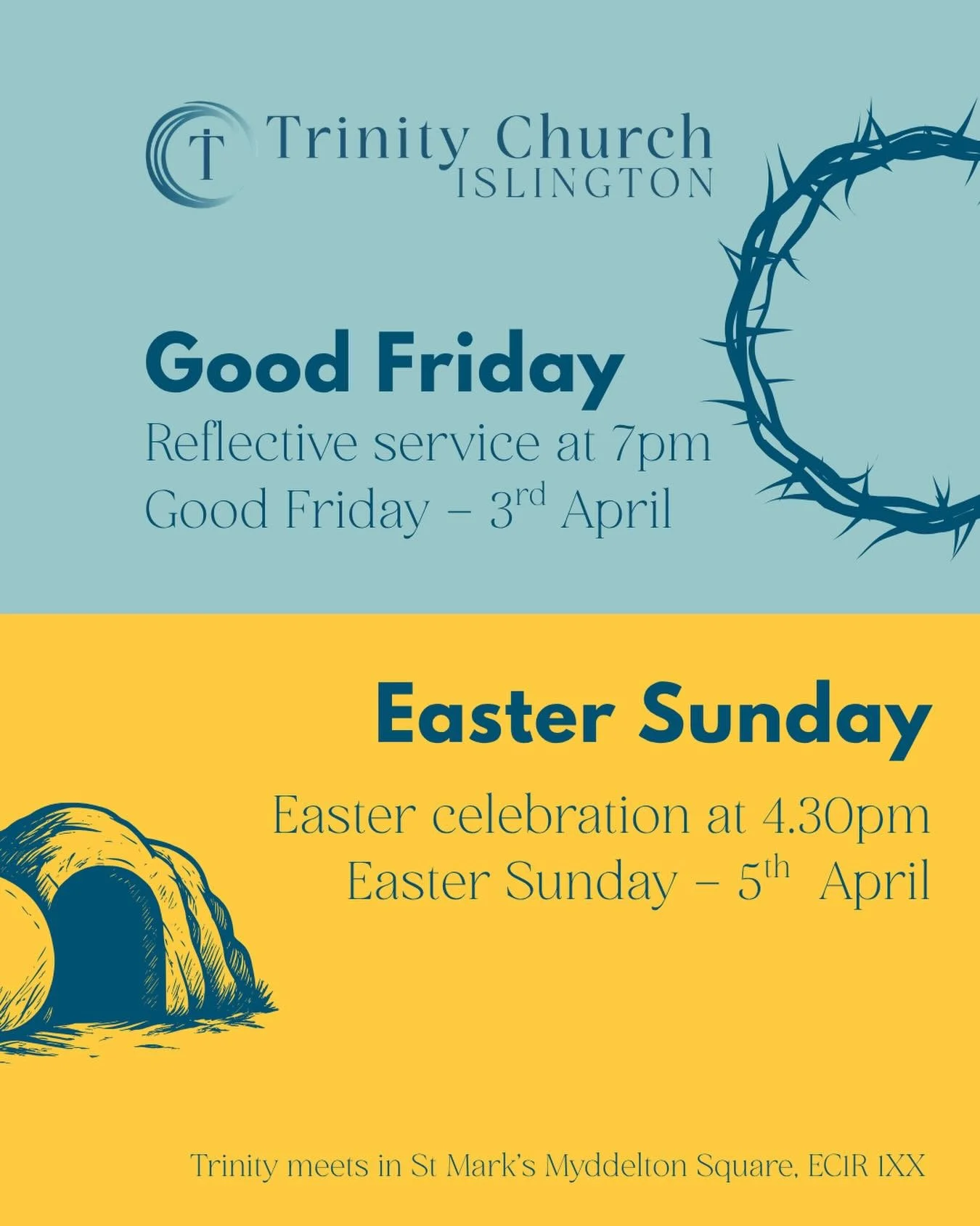 Join Trinity on Good Friday for our reflective service and again on Easter Sunday as we celebrate the resurrection! #church #Easter #islington #JesusisLord