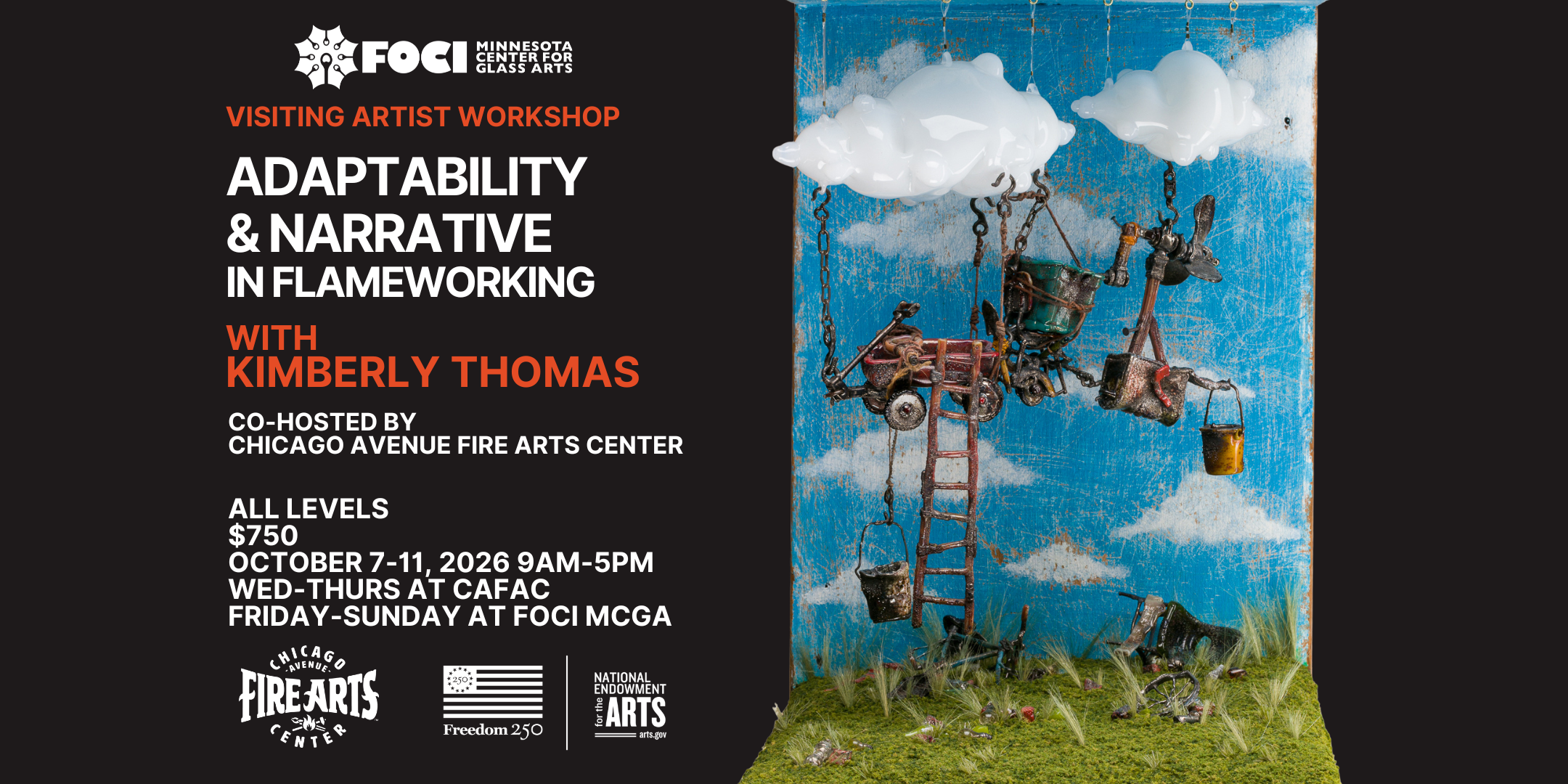 Banner for visiting artist class featuring flameworker Kimberly Thomas
