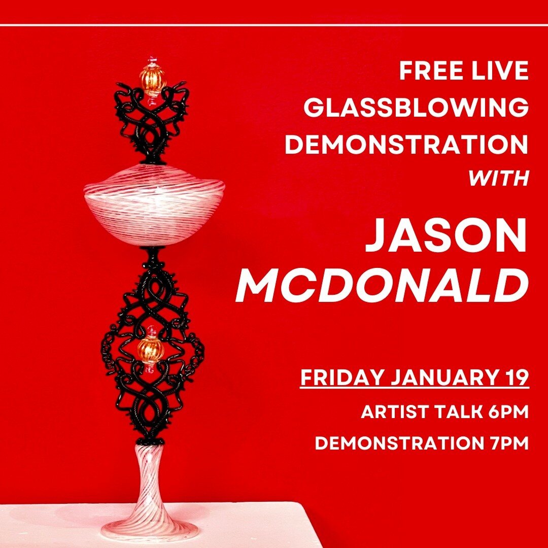 Join us this Friday January 19th at Foci MN Center for Glass Artist in welcoming visiting artist Jason McDonald. @jasonmcdonald42⁠
⁠
Artist Talk 6pm⁠
Glassblowing Demonstration 7pm⁠
RSVP link in bio⁠
⁠
Jason McDonald is a glass artist with a particul