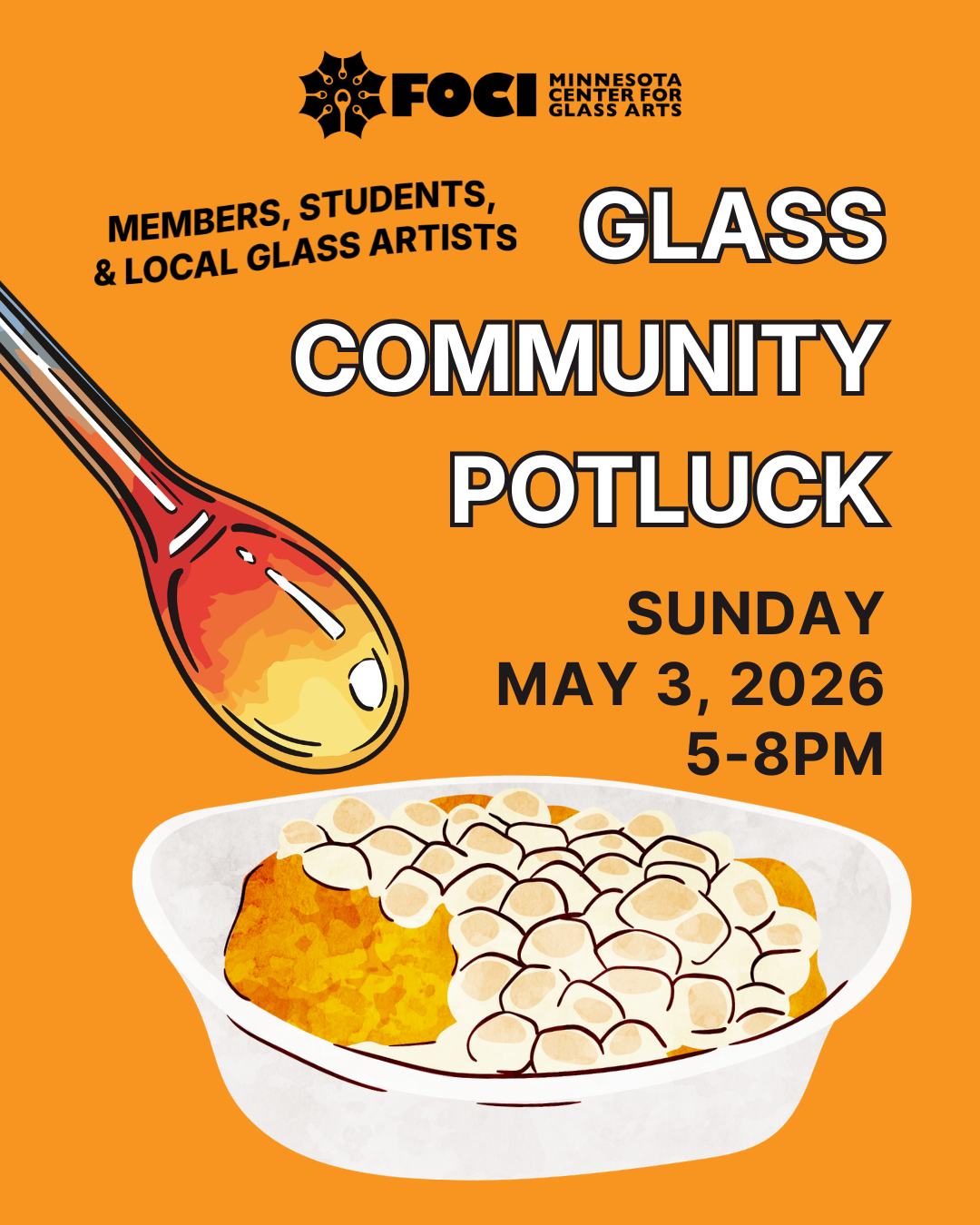 Glass Community Potluck for Members, Students, &amp; Local Glass Artists