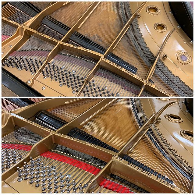 I recently completed an action rebuild and restringing on this 1954 Baldwin SD6 concert grand for a school. A lot of elbow grease went into cleaning it up. #piano #Boise #classicalmusic #pianotechnician #pianotuner #beforeandafter #music