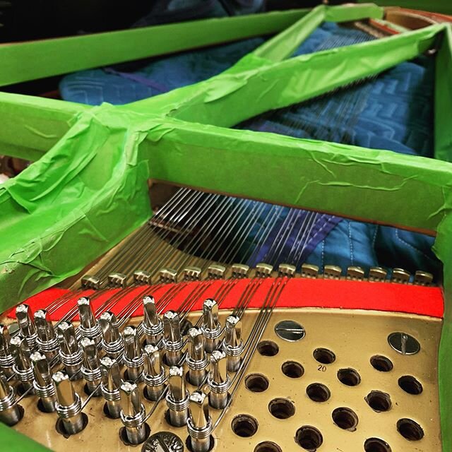 Midway through restringing a 1954 9&rsquo; Baldwin. @jamesmaybloke  next time you&rsquo;re in Idaho, we can work on your coil making technique. #piano #pianotechnician #music #classicalmusic