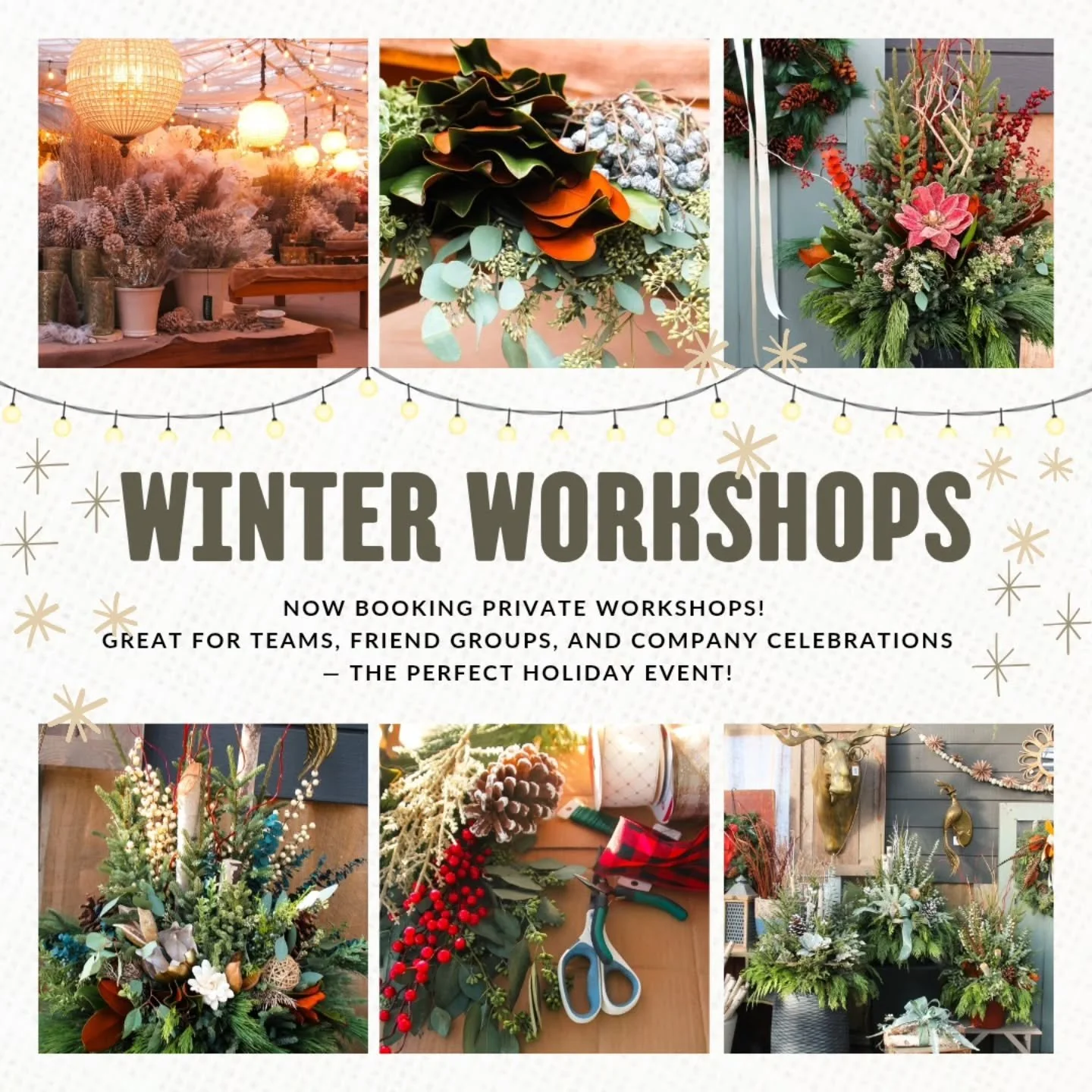 ✨ Looking for a festive way to celebrate with your team or friends? Our Winter Workshops are also available for private parties! Gather your group and enjoy a creative, hands-on experience making your own spruce top container. It’s the perfect