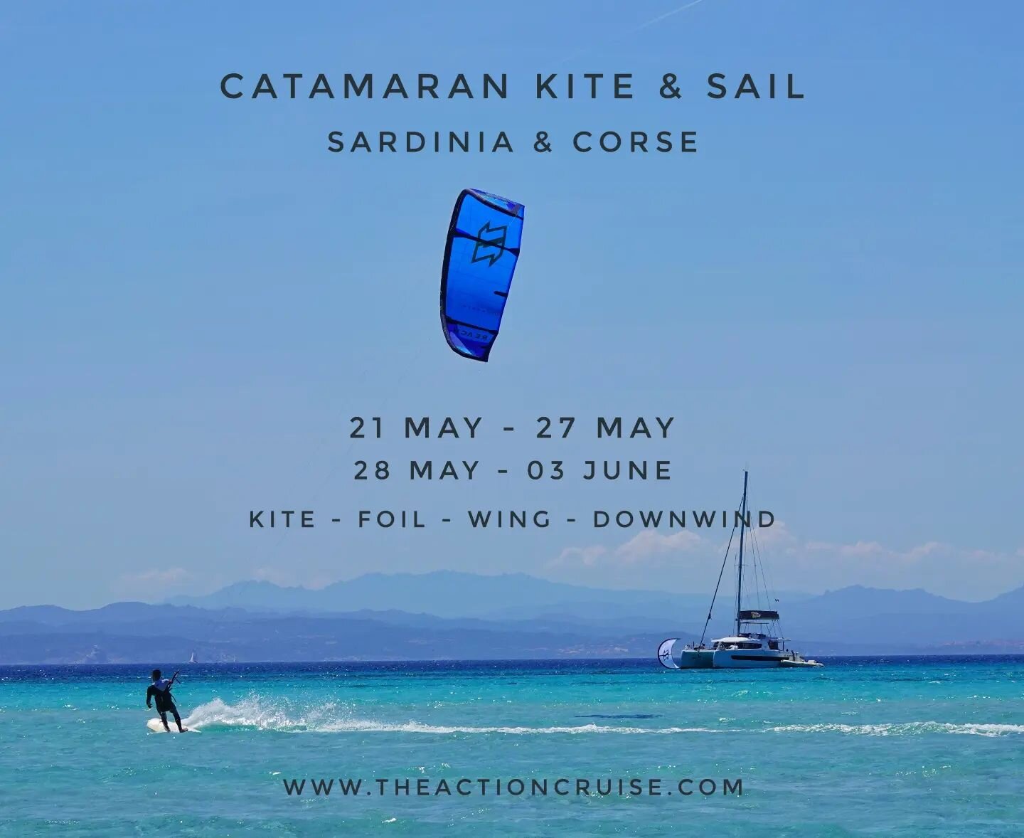 Last seats for the Catamaran Kite &amp; Sail in Sardinia ⛵️🇮🇹
.
21 May - 27 May | 4 seats
28 May - 03 June | 2 seats
.
Kite, Foil, Wing in the best secluded spots between Sardinia and Corse
.
Boarding in Cannigione
Flights / Ferry to Olbia
7 kiters
