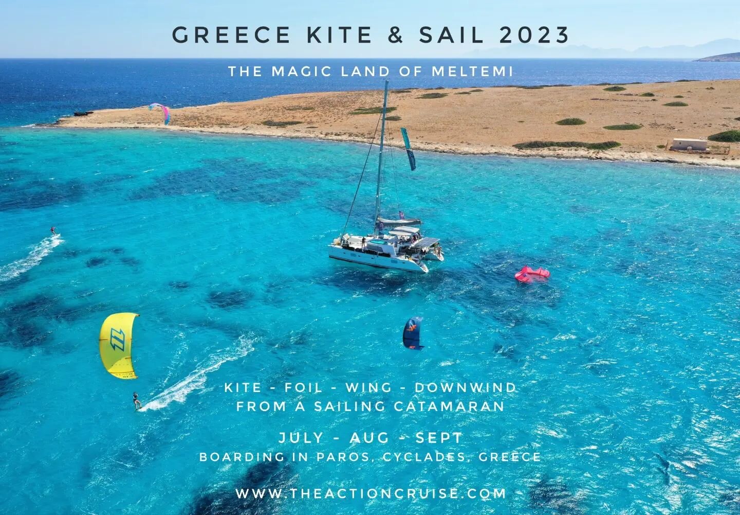 Kite &amp; Sail in the best spots of Greece and Sardinia from May to October on board with @theactioncruise 🚀⛵️
.
Kite, wing, foil, downwind, lessons from a sailing catamaran
.
GREECE &nbsp;2023
1) 04 JUL - 11 JUL | 9 slots
2) 12 JUL - 19 JUL | 4 sl