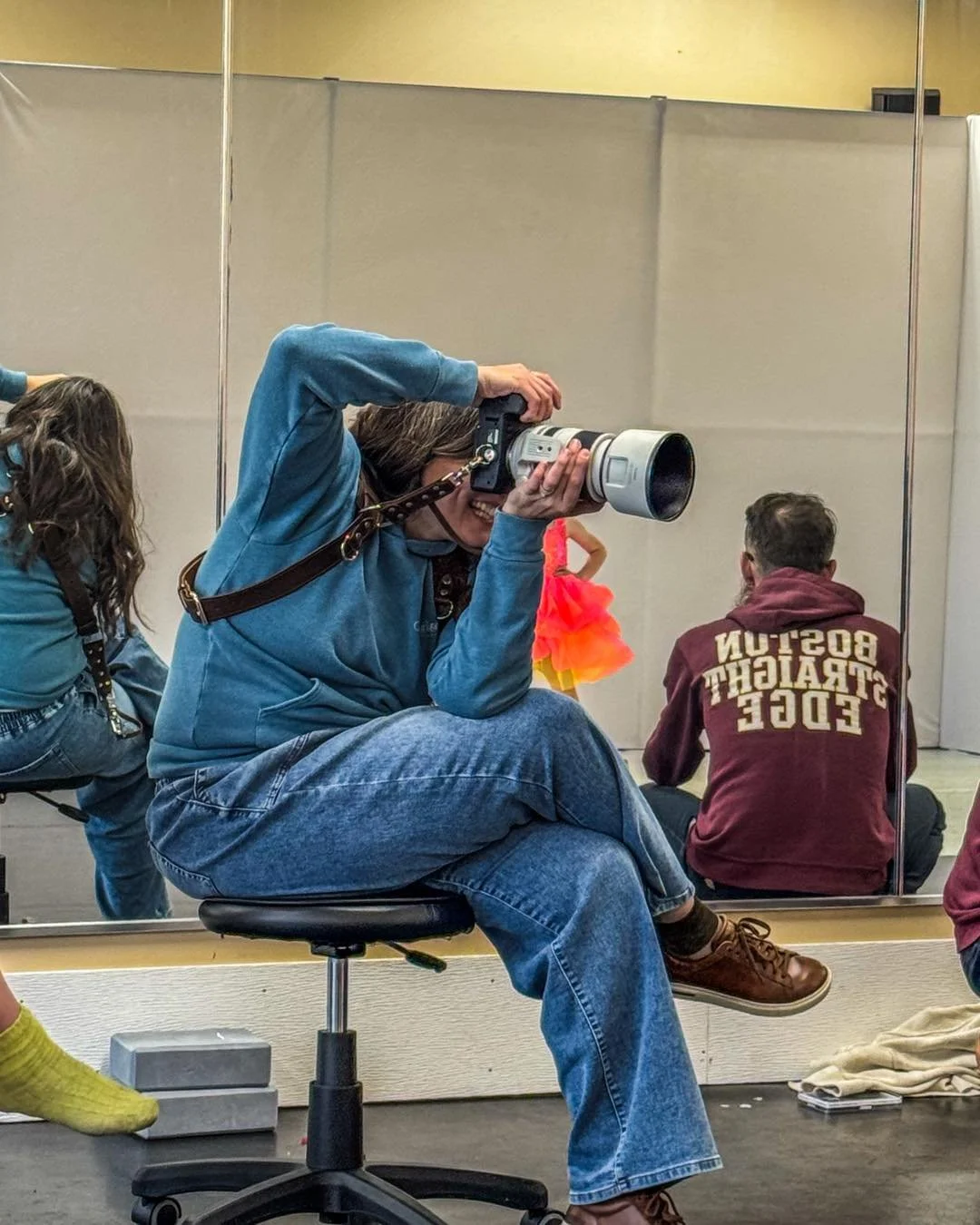 Photographing hundreds of dancers means long days, quick moves and getting on their level. 

Enter: my chair on wheels
Saving my knees, questionable for my posture.

Going on week three of dance photos, let&rsquo;s roll!