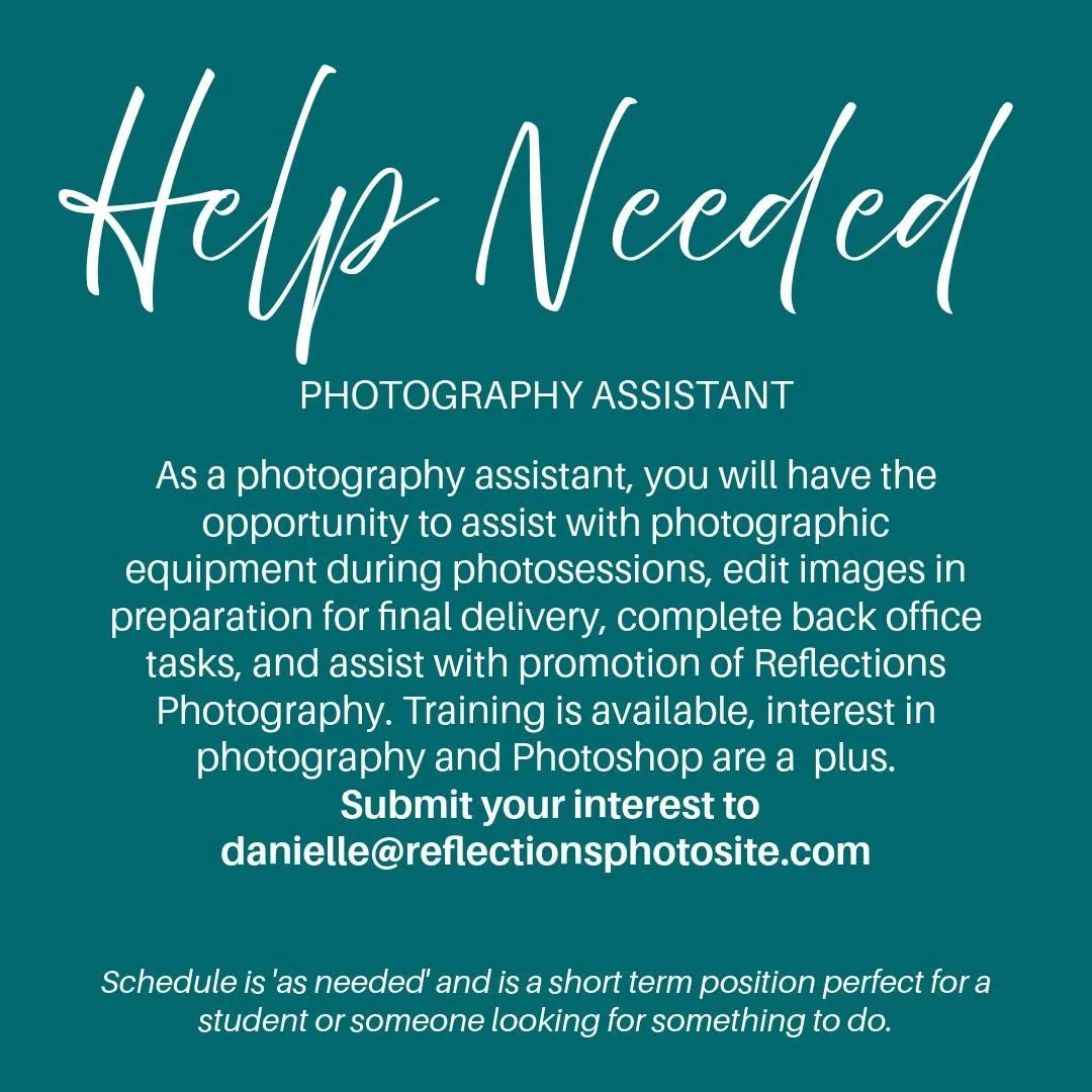 Looking for a flexible side job? 

Learn what it takes to assist my small photography business! Each week will look different with tasks that all relate to the business. One week could be social media creation and another week you might be on a photo